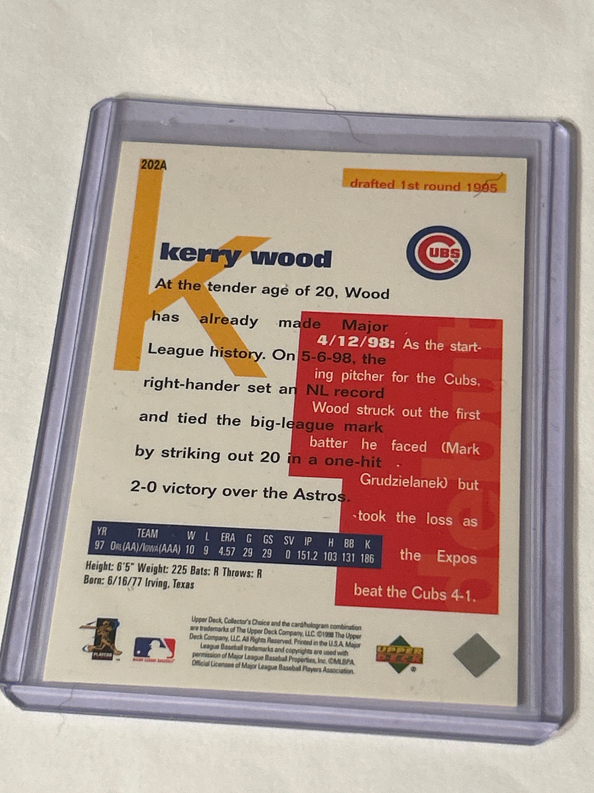 1998 Upper Deck Collector’s Choice - Rookie Class Kerry Wood #202A Factory Set