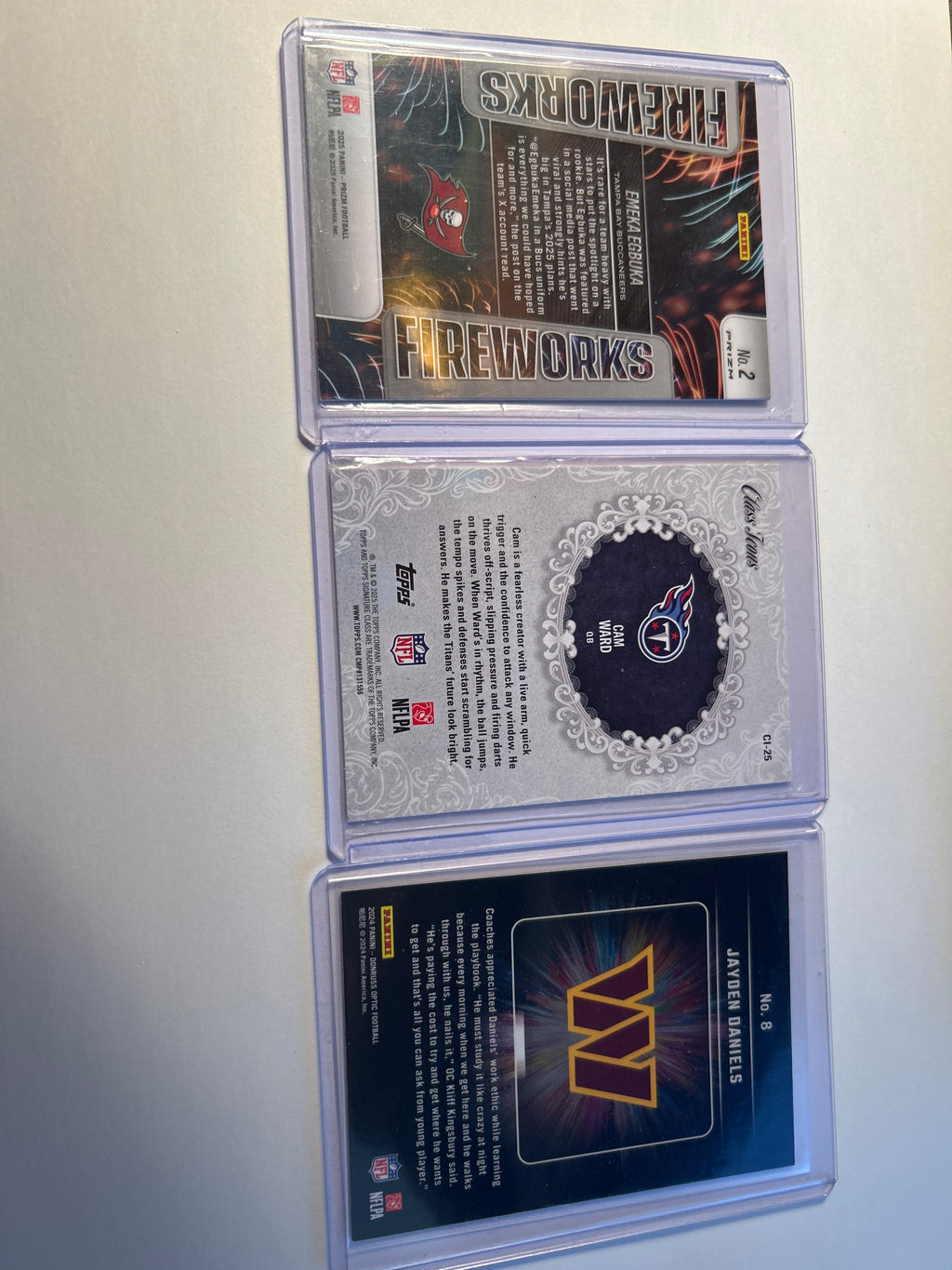 Football Rookie 3 Card Insert Lot Jayden Daniels Optic Light It Up Emeka Egbuka Prizm Fireworks Cam Ward (RC)