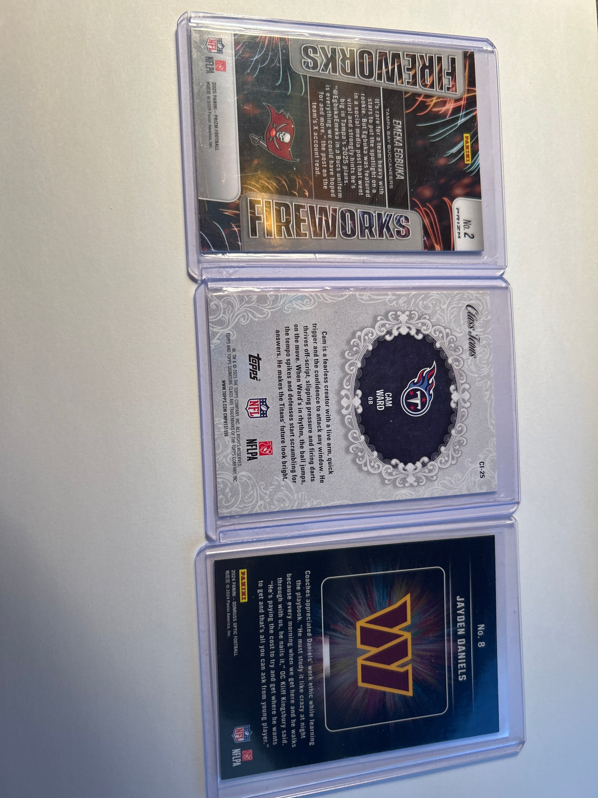 Football Rookie 3 Card Insert Lot Jayden Daniels Optic Light It Up Emeka Egbuka Prizm Fireworks Cam Ward (RC)