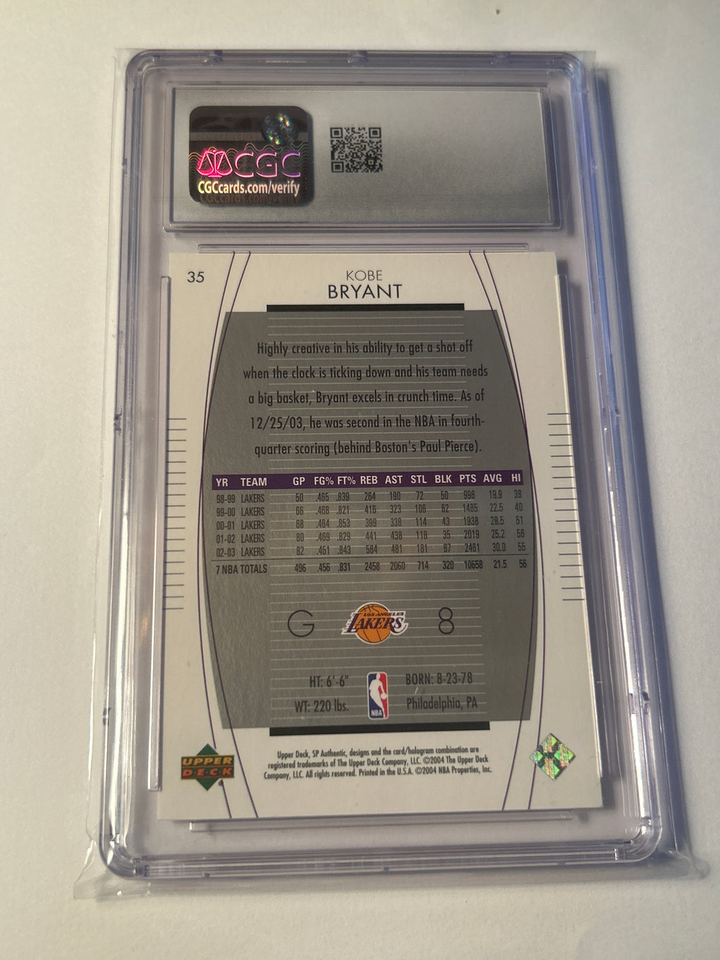 2003-04 SP Authentic #35 Kobe Bryant CGC 9 Mint Lakers