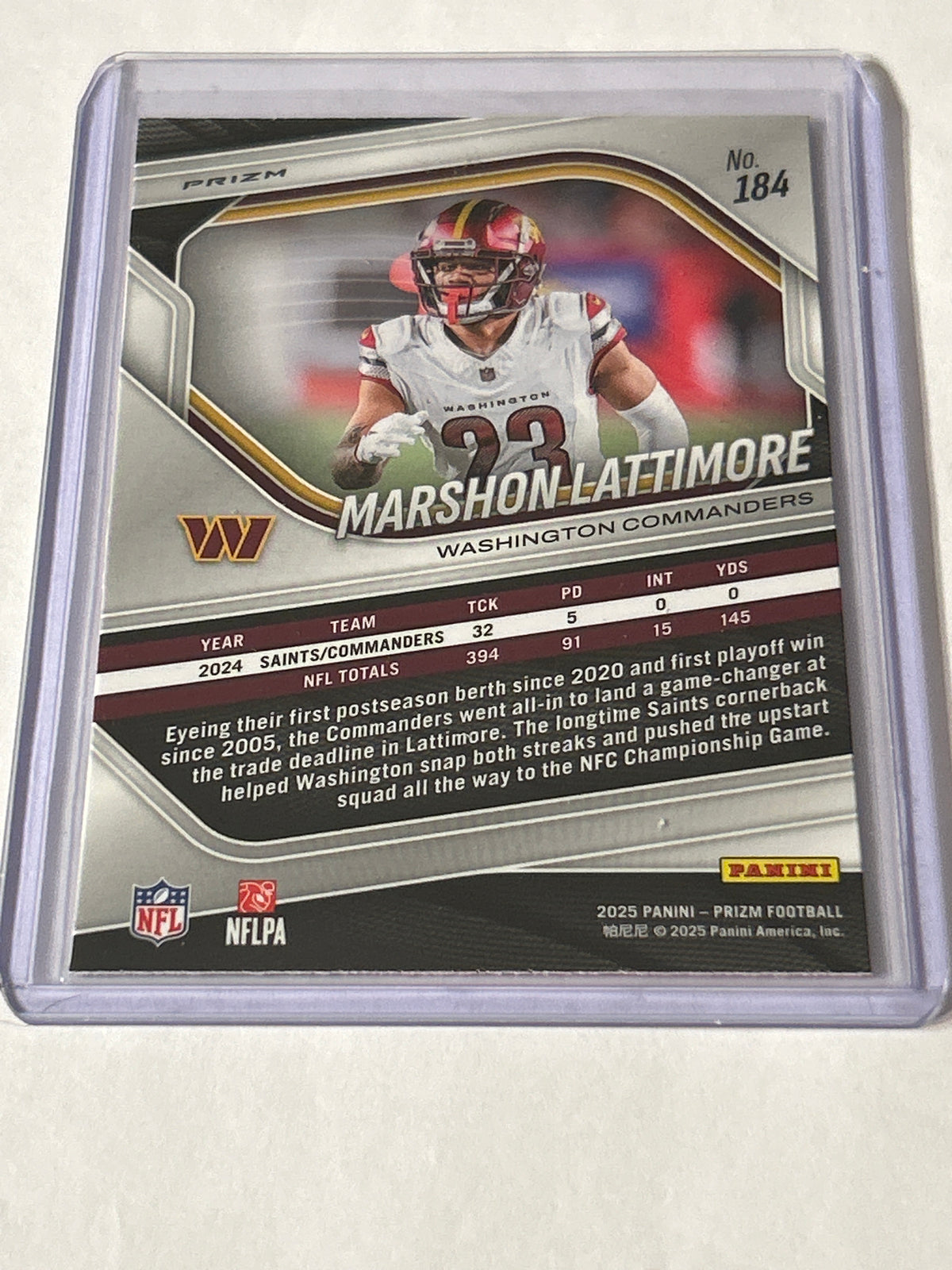 Marshon Lattimore – 2025 Panini Prizm #184 Pink Prizm