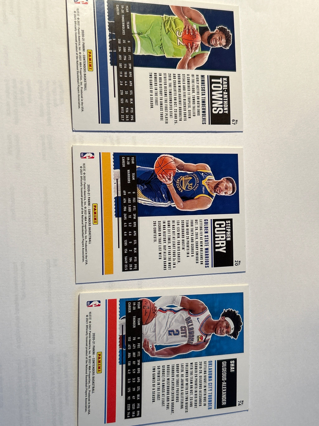 2020-21 Panini Contenders Season Ticket 3 Card Lot Shai Gilgeous-Alexander Stephen Curry Towns