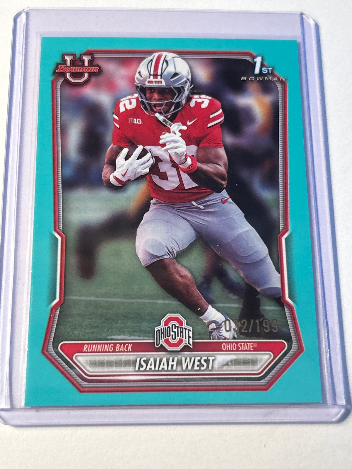 2026 Bowman U Isaiah West 1st Bowman Aqua Parallel 032/199 Ohio State Buckeyes RB