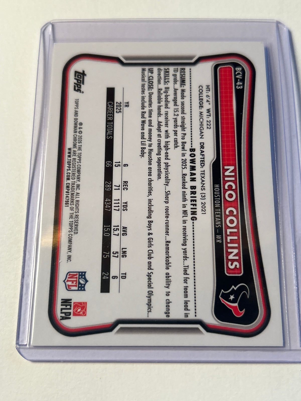 2026 Bowman Chrome Nico Collins Speckle Refractor Houston Texans WR