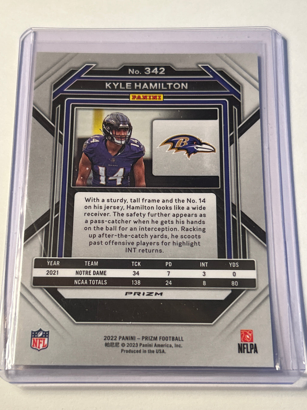 2022 Panini Prizm Kyle Hamilton (RC) Red White Blue Prizm Rookie Baltimore Ravens