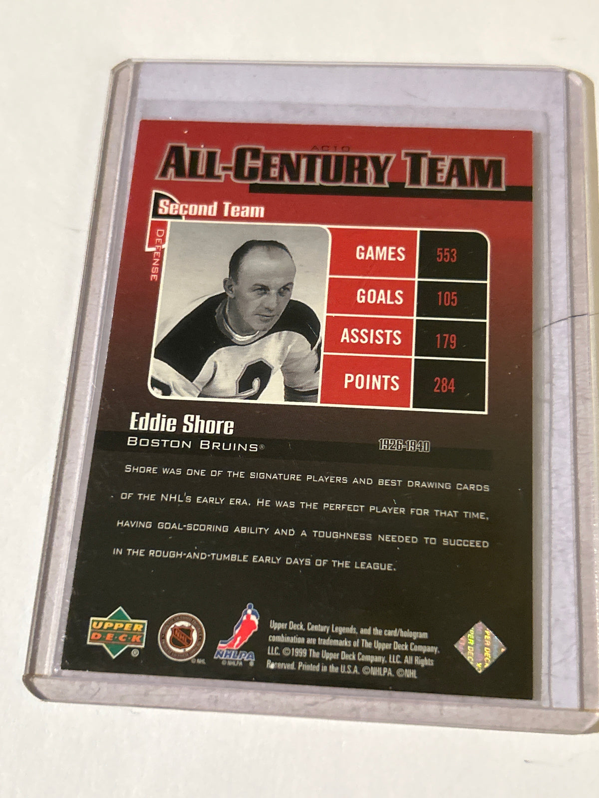 1999-00 Upper Deck Century Legends - All-Century Team Eddie Shore #AC10