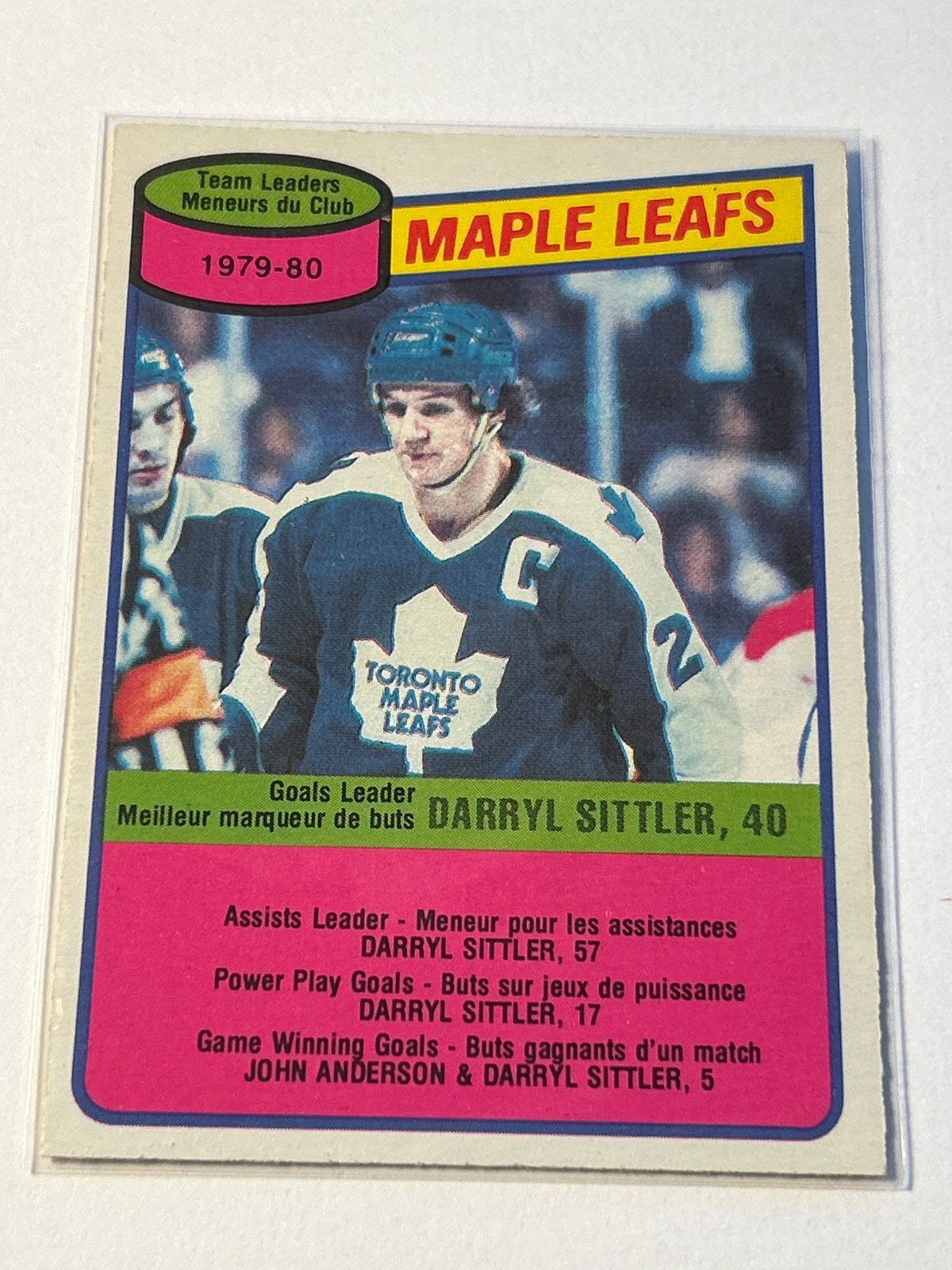 1980-81 O-Pee-Chee Toronto Maple Leafs Team Leaders Darryl Sittler HOF