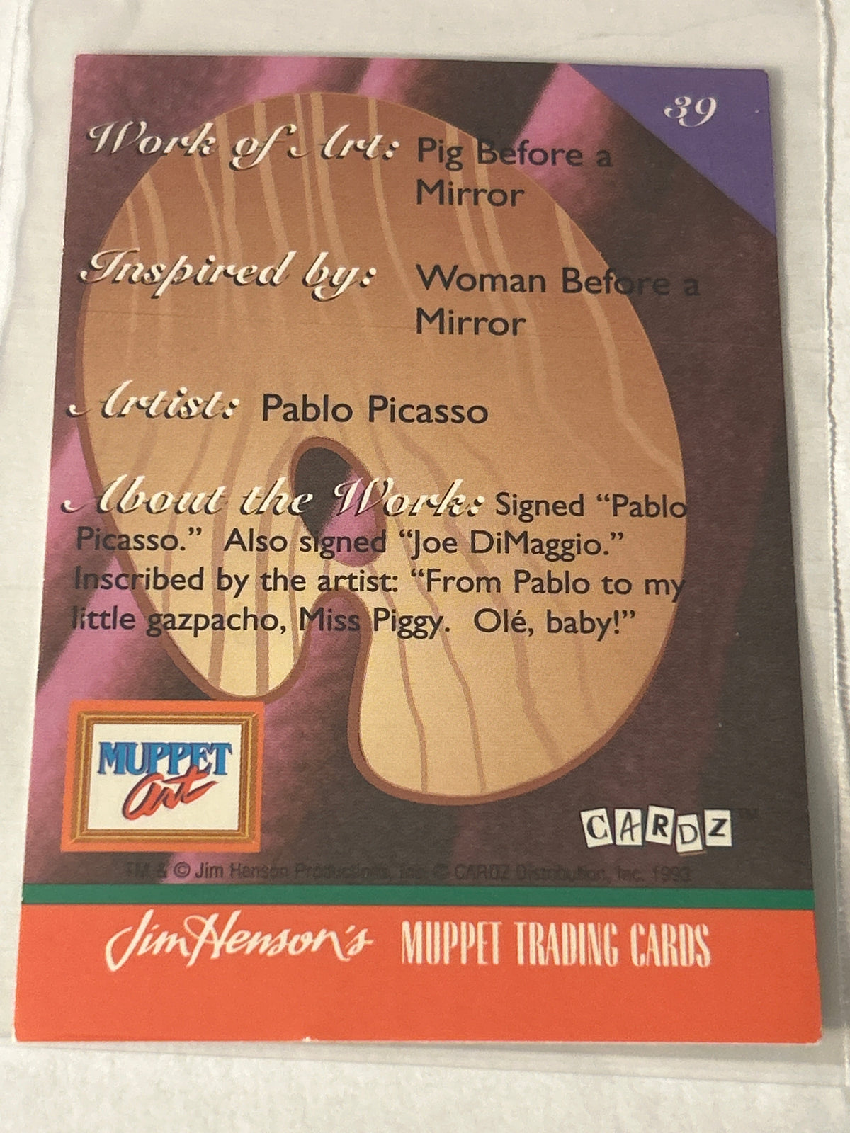 Miss Piggy Cubist Art #39,  "Pig Before a Mirror", from the 1993 Cardz Jim Henson's The Muppet Art trading card set.