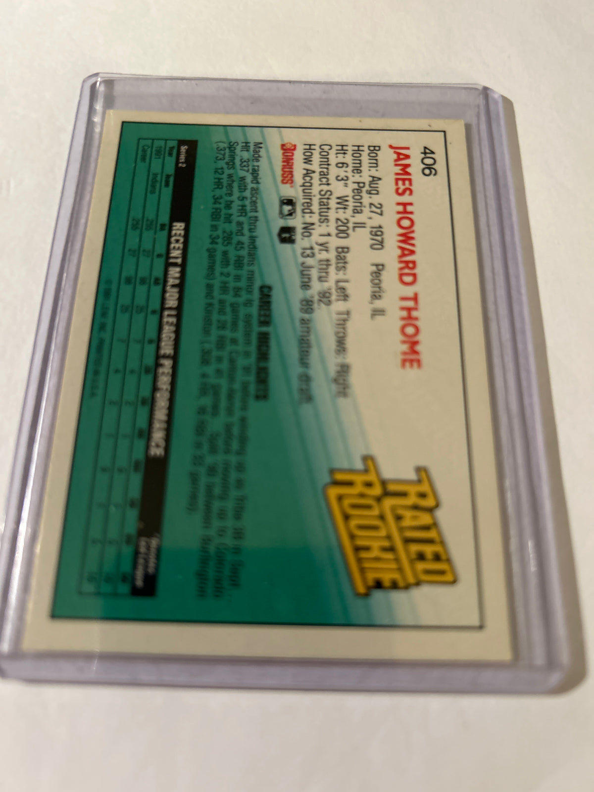 1992 Donruss - Rated Rookie Jim Thome #406