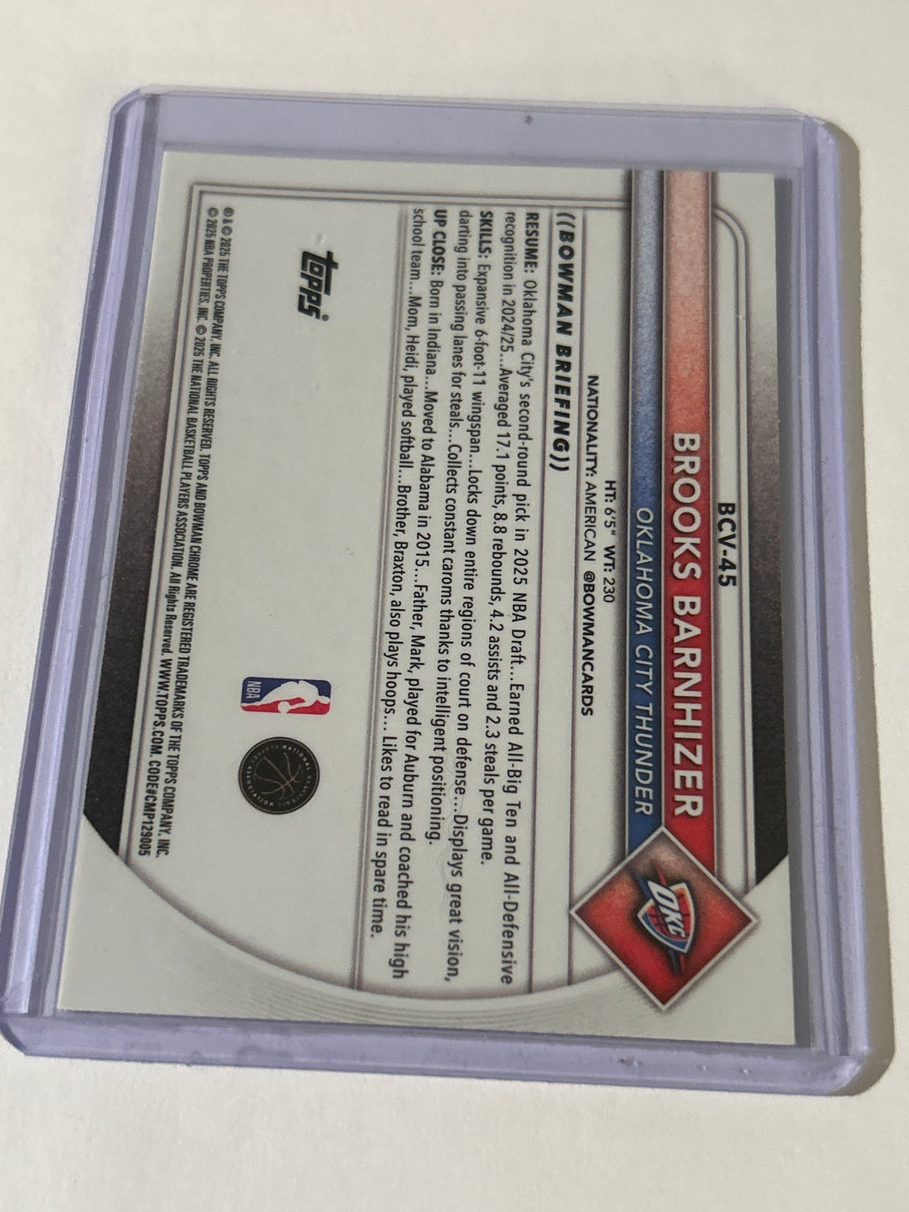 2025-26 Bowman - Chrome Brooks Barnhizer #BCV-45 (RC) Refractor