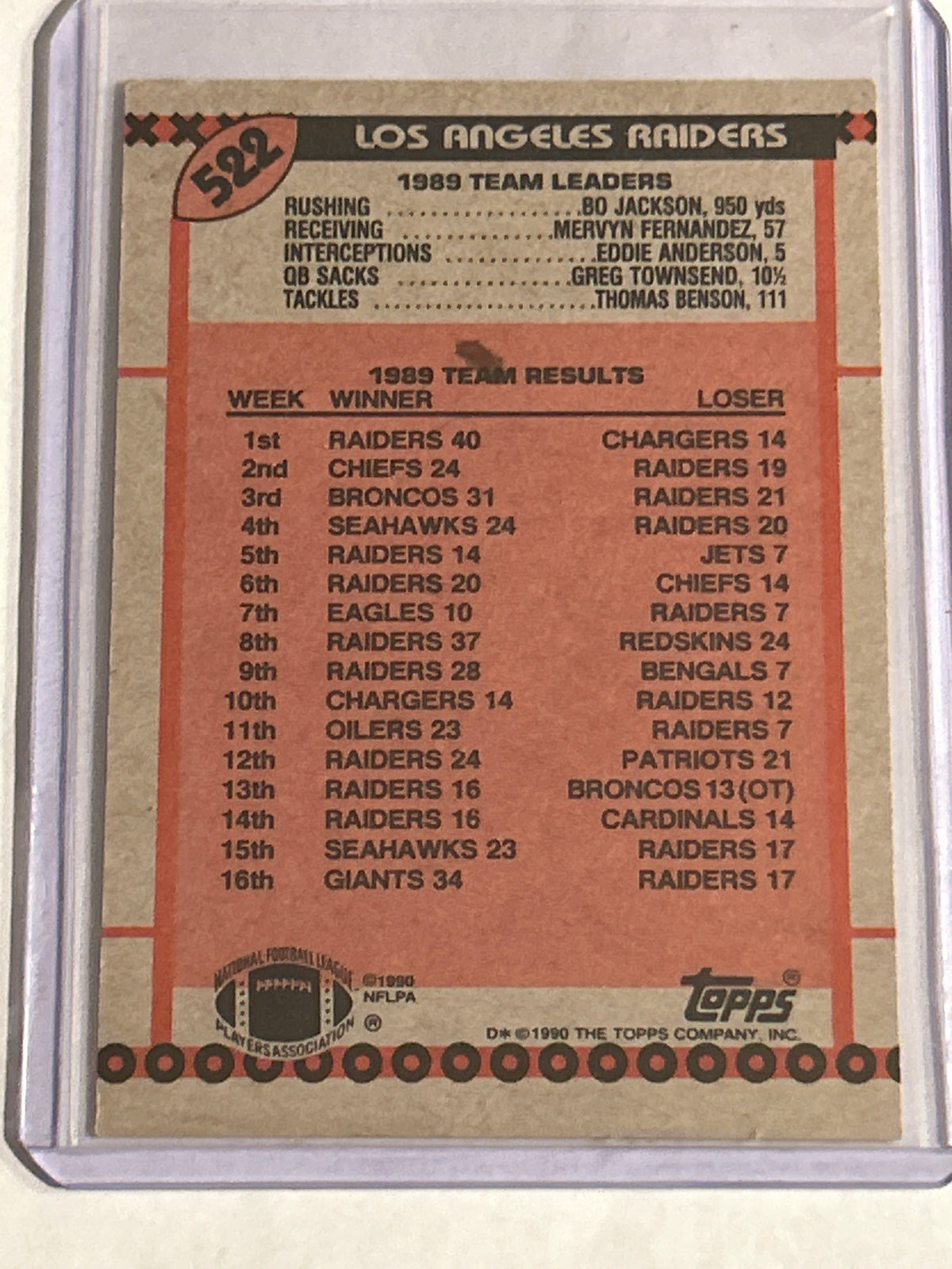 1990 Topps Bo Jackson #522