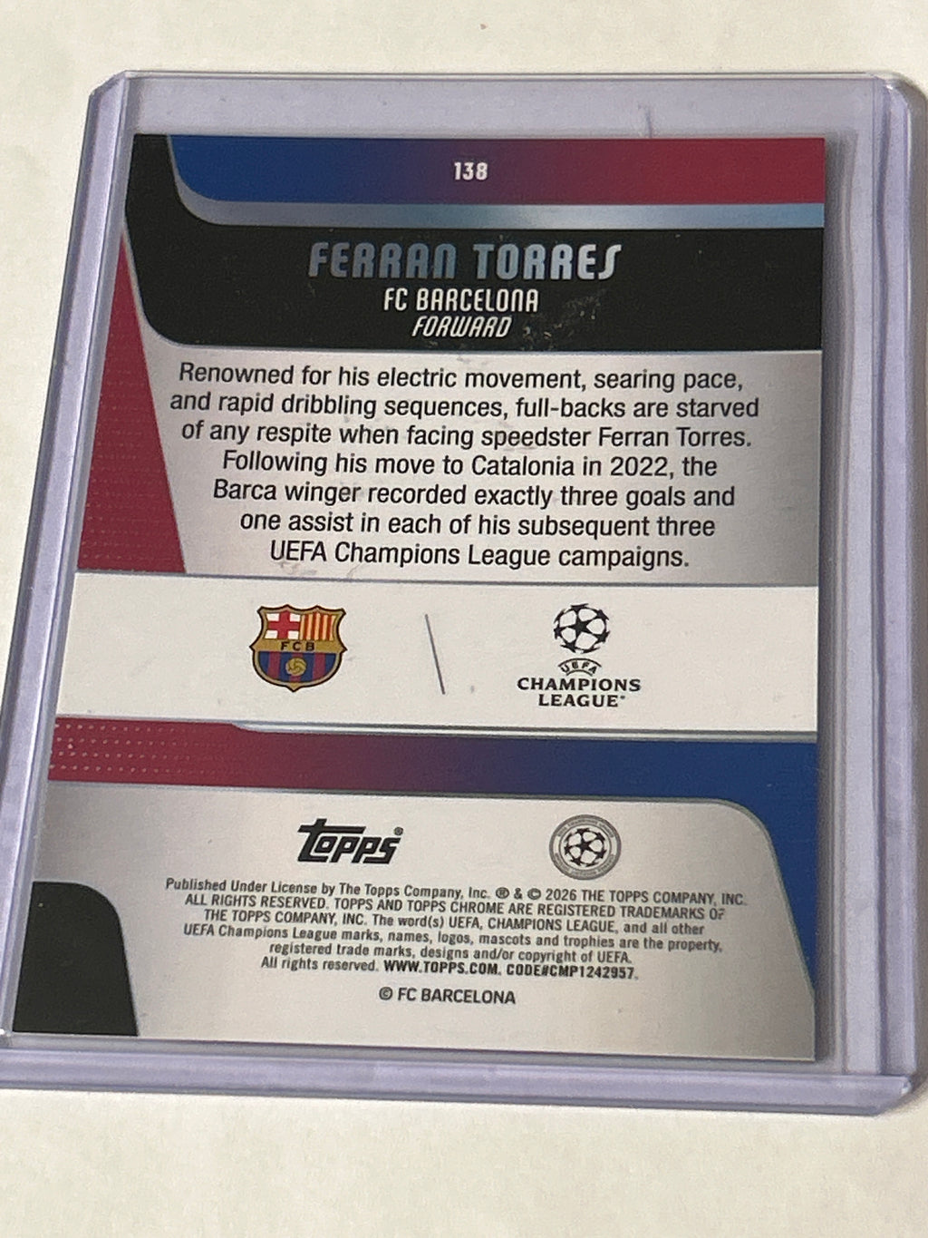 2025-26 Topps Uefa Club Competitions Ferran Torres Green Foil 05/99