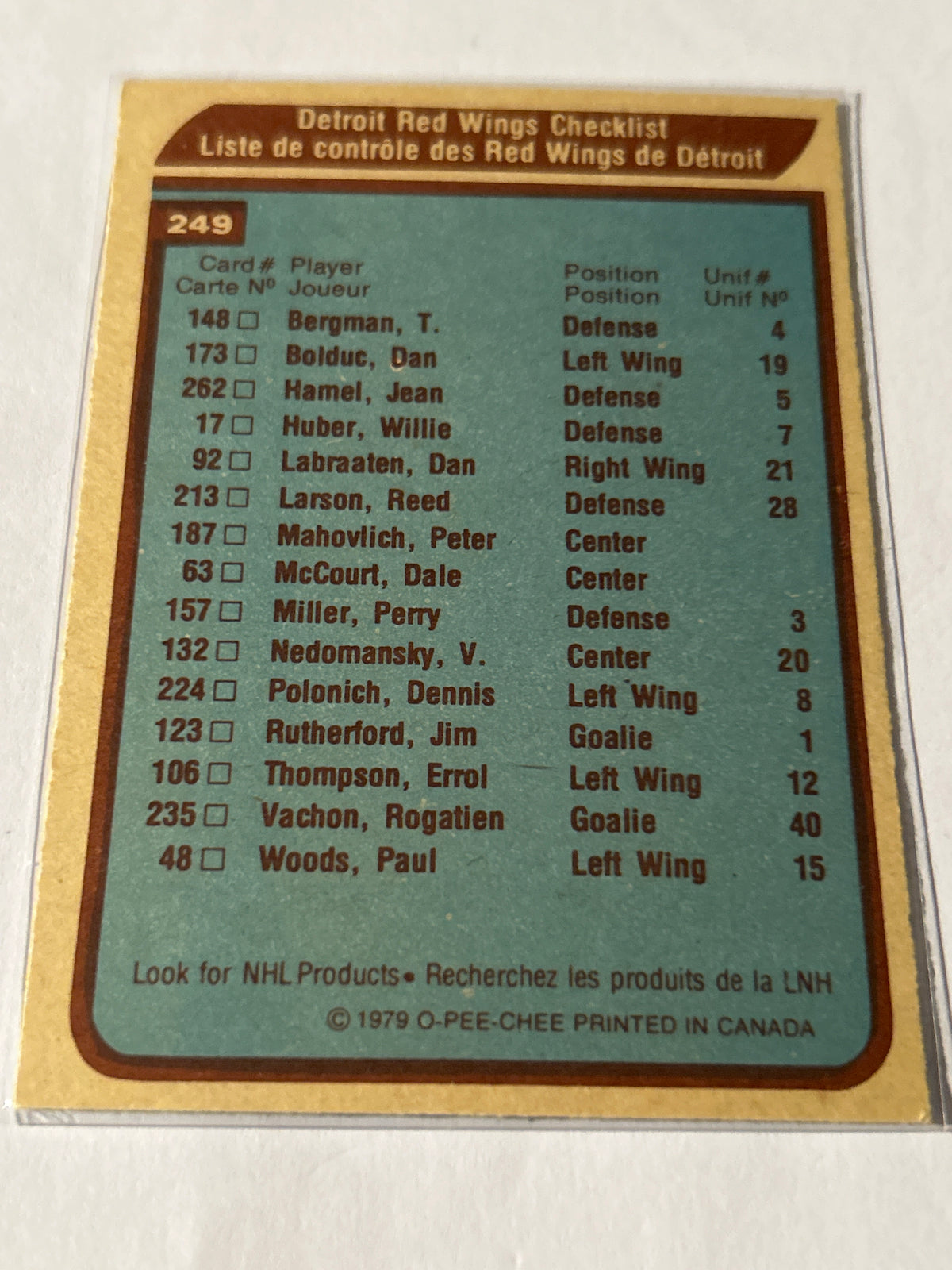 1979-80 O-Pee-Chee - Detroit Red Wings #249