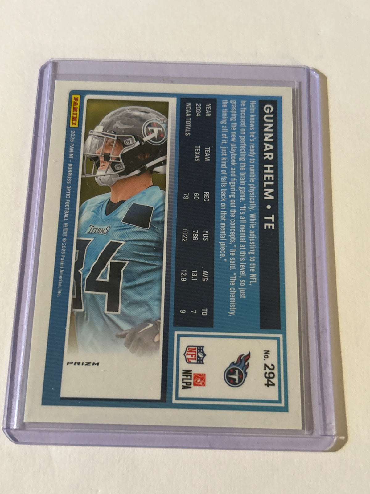 2025 Panini Donruss Optic - Rated Rookie Gunnar Helm #294 Green Hyper Prizm (RC)