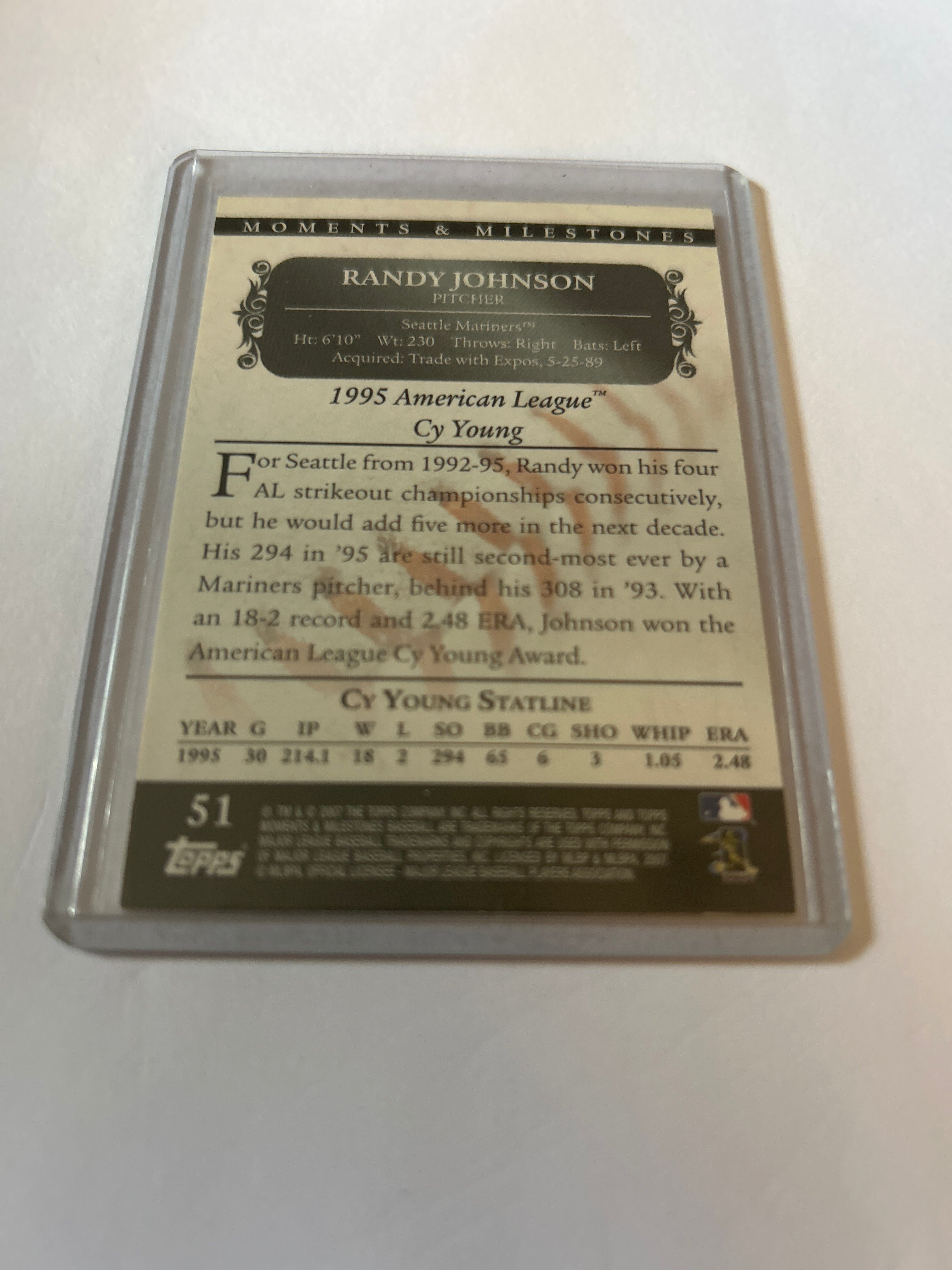 Randy Johnson Serial Numbered 06/150 Seattle Mariners Topps Baseball Card #51