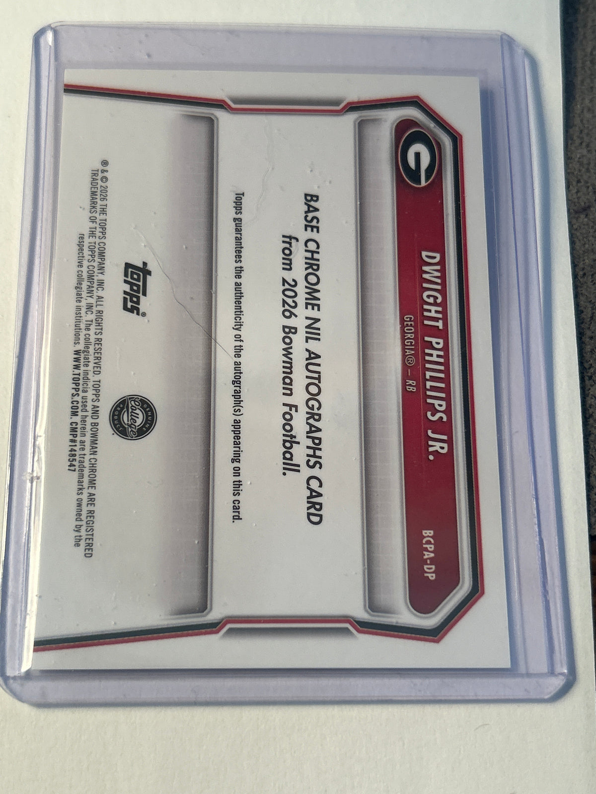 2026 Bowman Chrome U Dwight Phillips Jr 1st Bowman Auto #BCPA DP Georgia Bulldogs RB