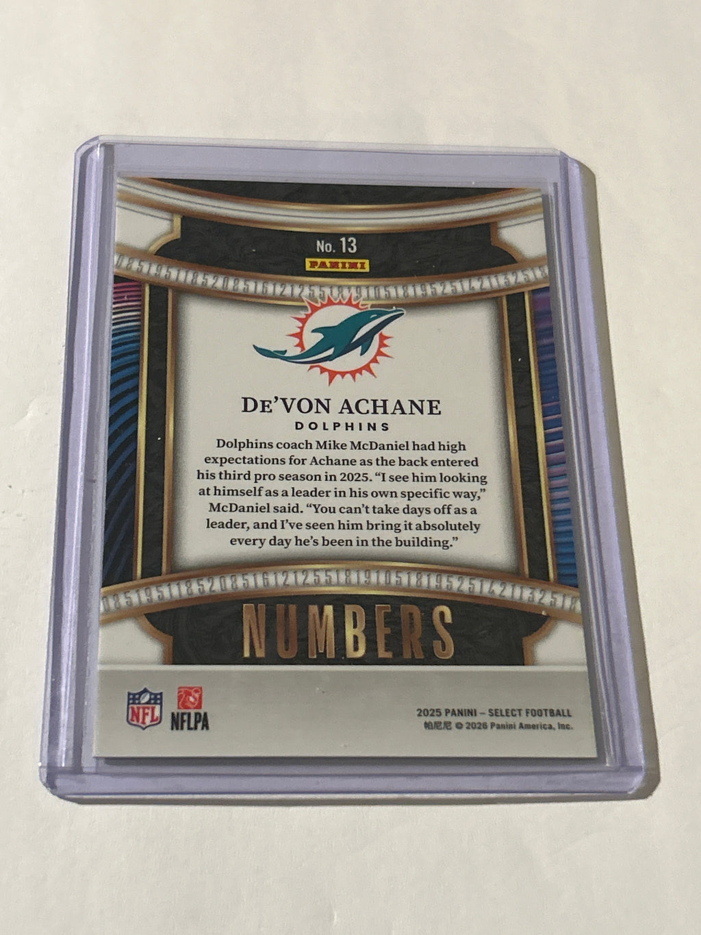 2025 Panini Select - Select Numbers De'Von Achane #13