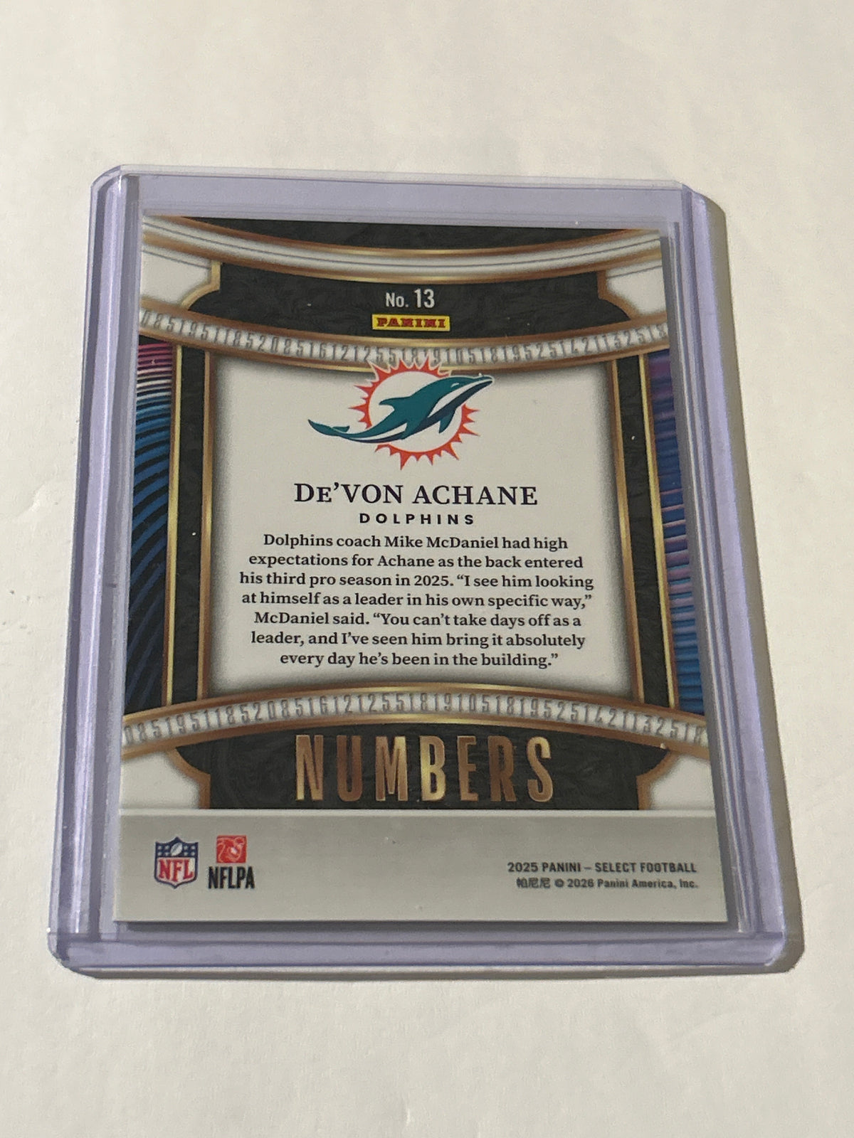 2025 Panini Select - Select Numbers De'Von Achane #13