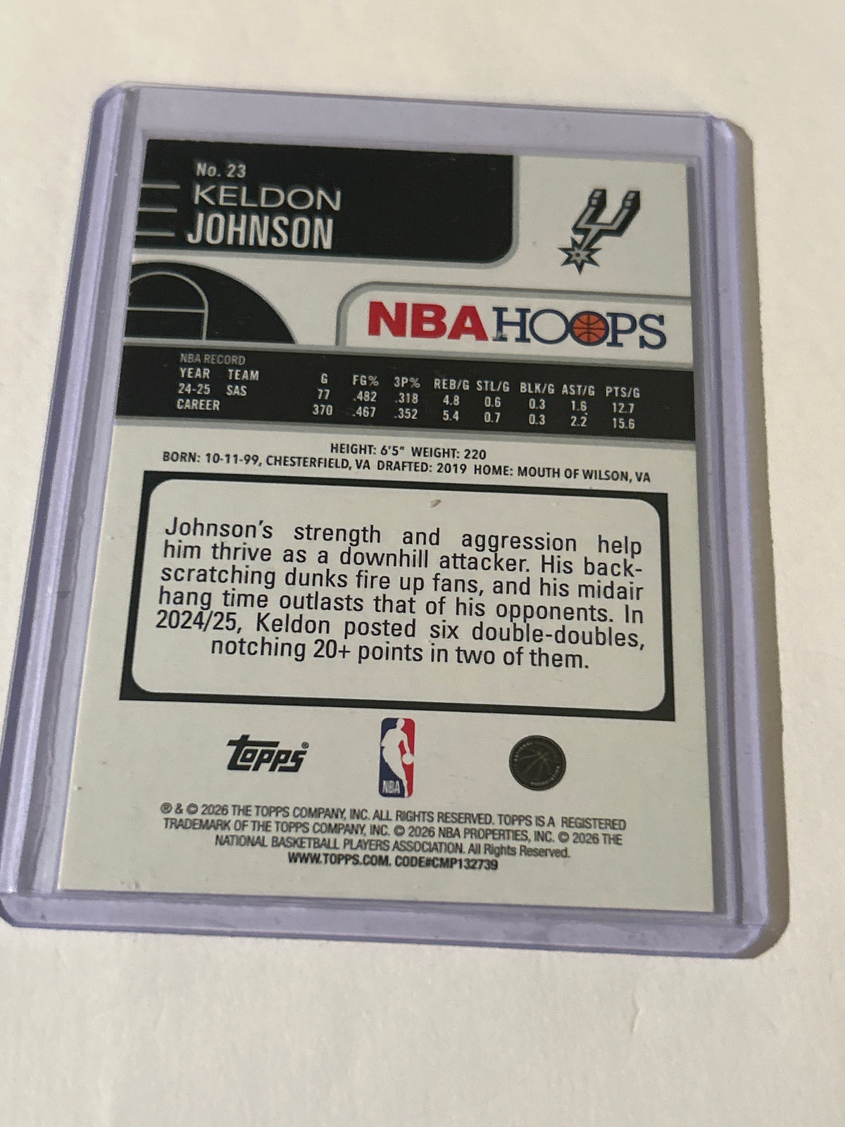 2019-20 Panini Donruss Optic - Rated Rookie Keldon Johnson #186 (RC)