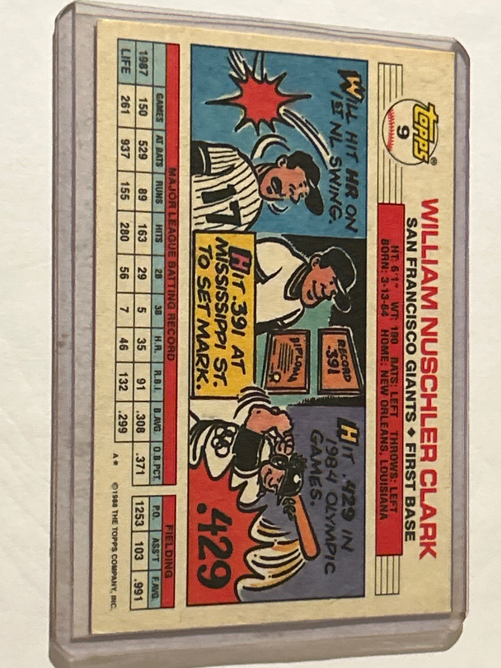 1988 Topps Big - Will Clark #9  *A on Back