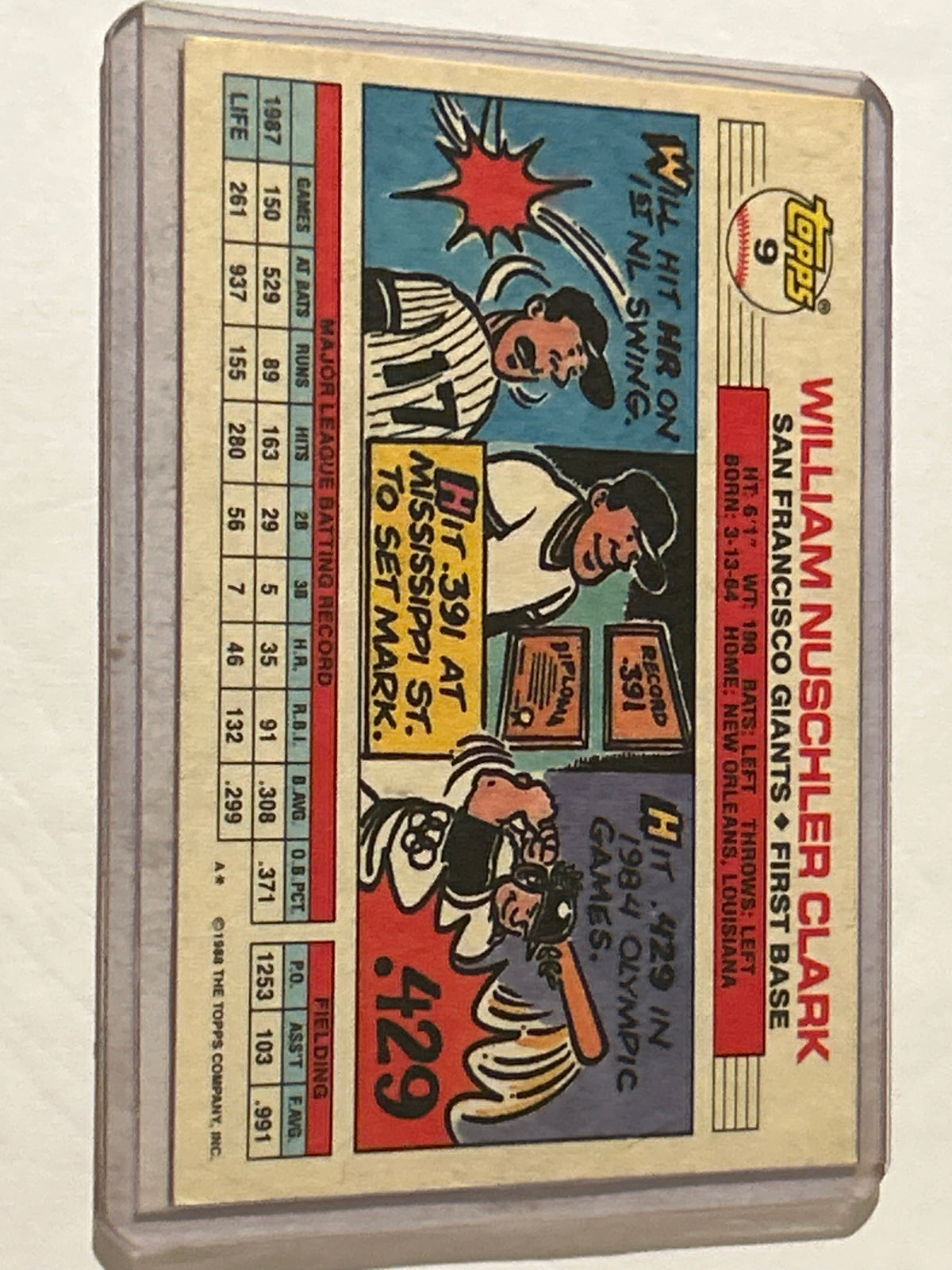 1988 Topps Big - Will Clark #9  *A on Back