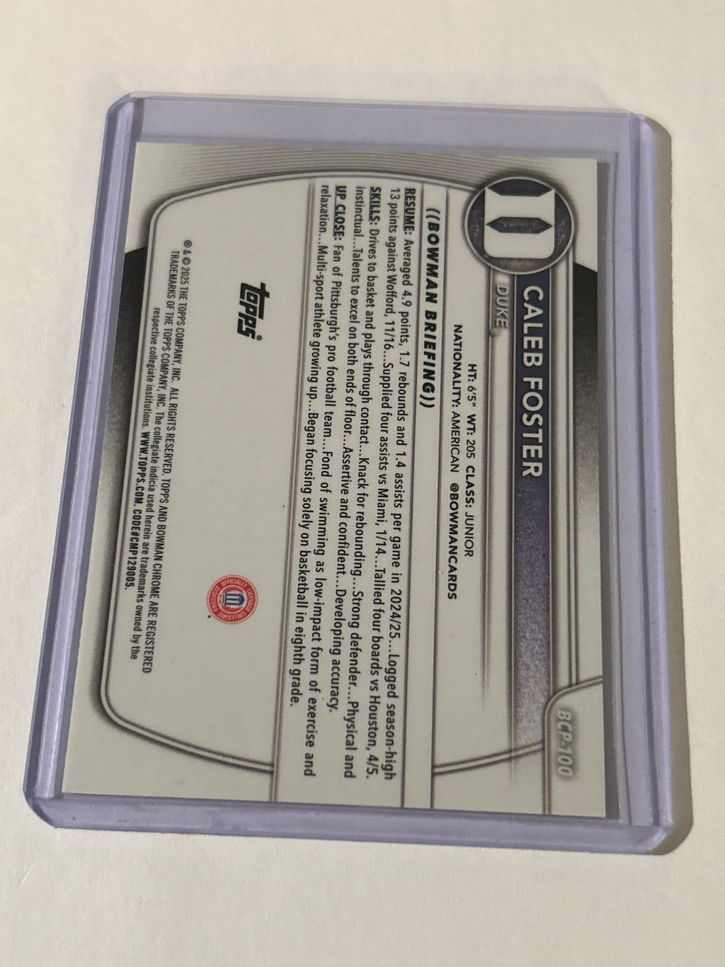 2025-26 Bowman - Prospects Caleb Foster #BPP-100 (RC)