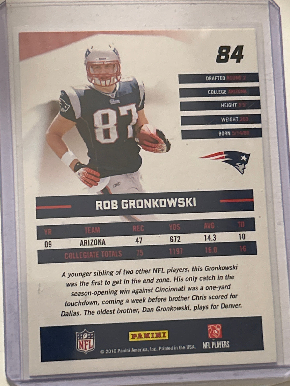 2010 Donruss Rated Rookie #84 Rob Gronkowski (RC) New England Patriots TE