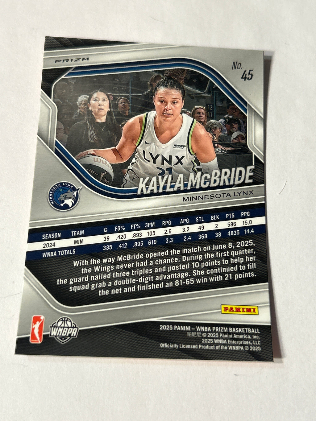 2025 Panini WNBA Prizm Kayla McBride Orange Ice Prizm Lynx