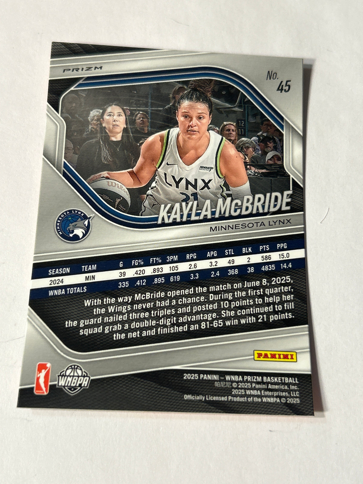 2025 Panini WNBA Prizm Kayla McBride Orange Ice Prizm Lynx