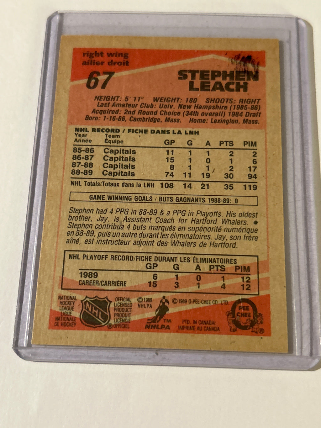1989-90 O-Pee-Chee - Stephen Leach #67 (RC)