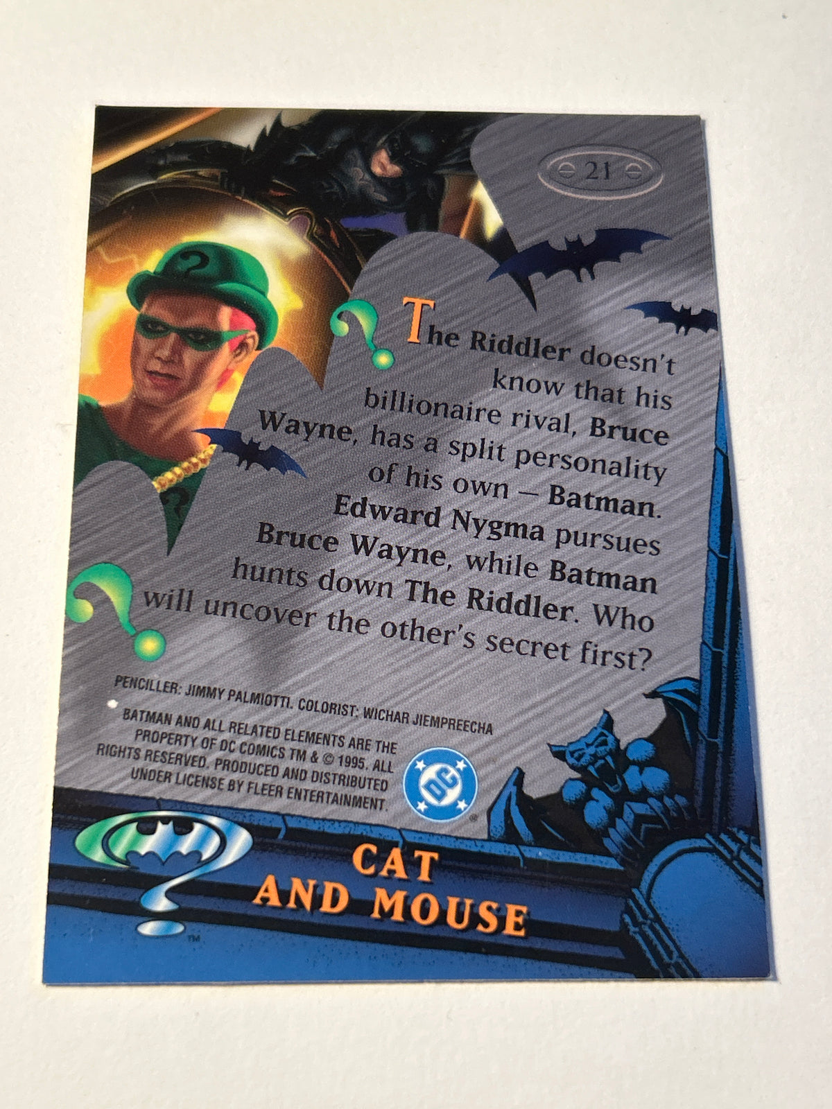 ‘95 Fleer Metal Batman Forever Batman vs. The Riddler – Cat and Mouse Metal Card #21