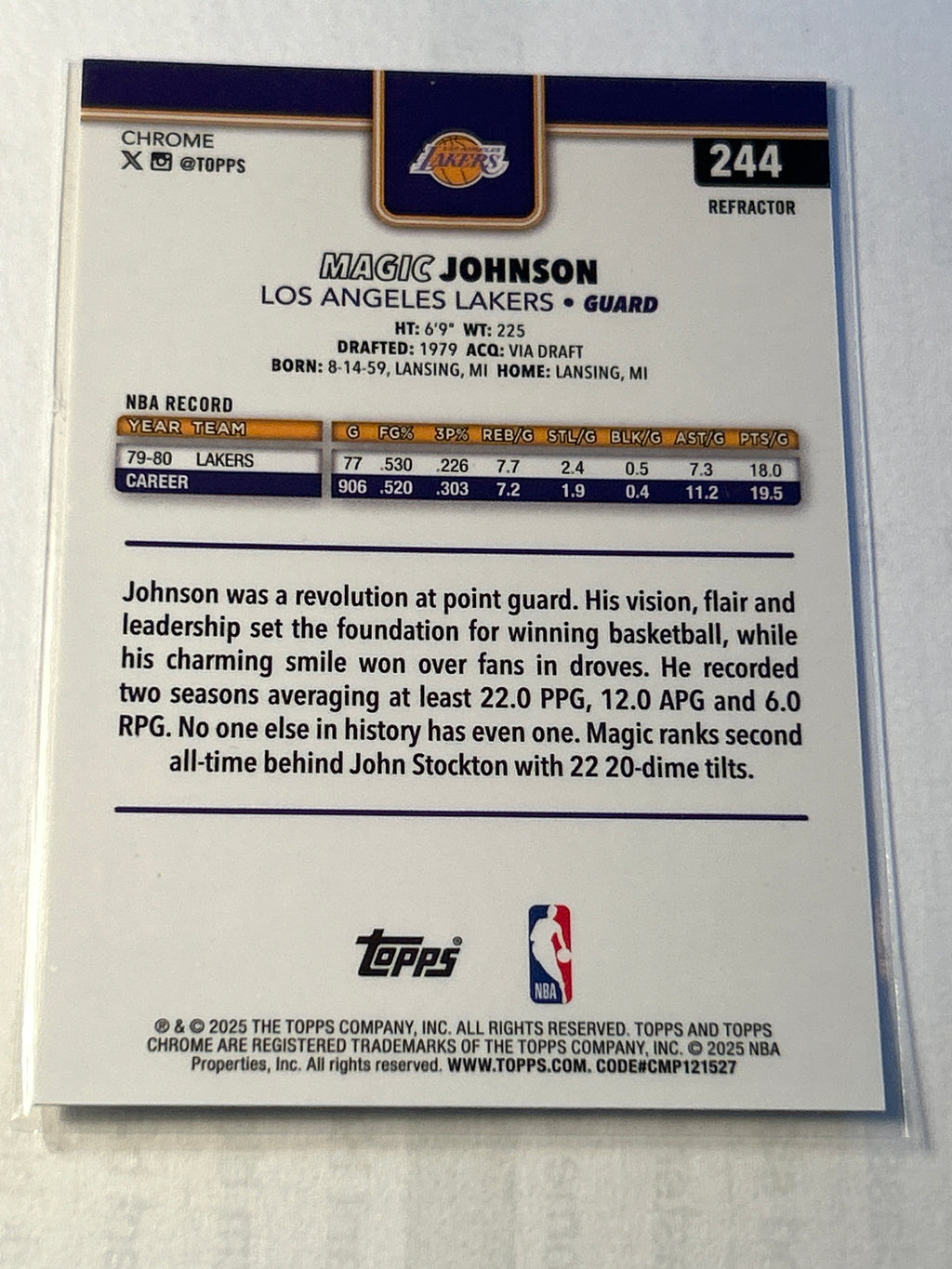 2025-26 Topps Chrome Magic Johnson #244 Refractor Laker