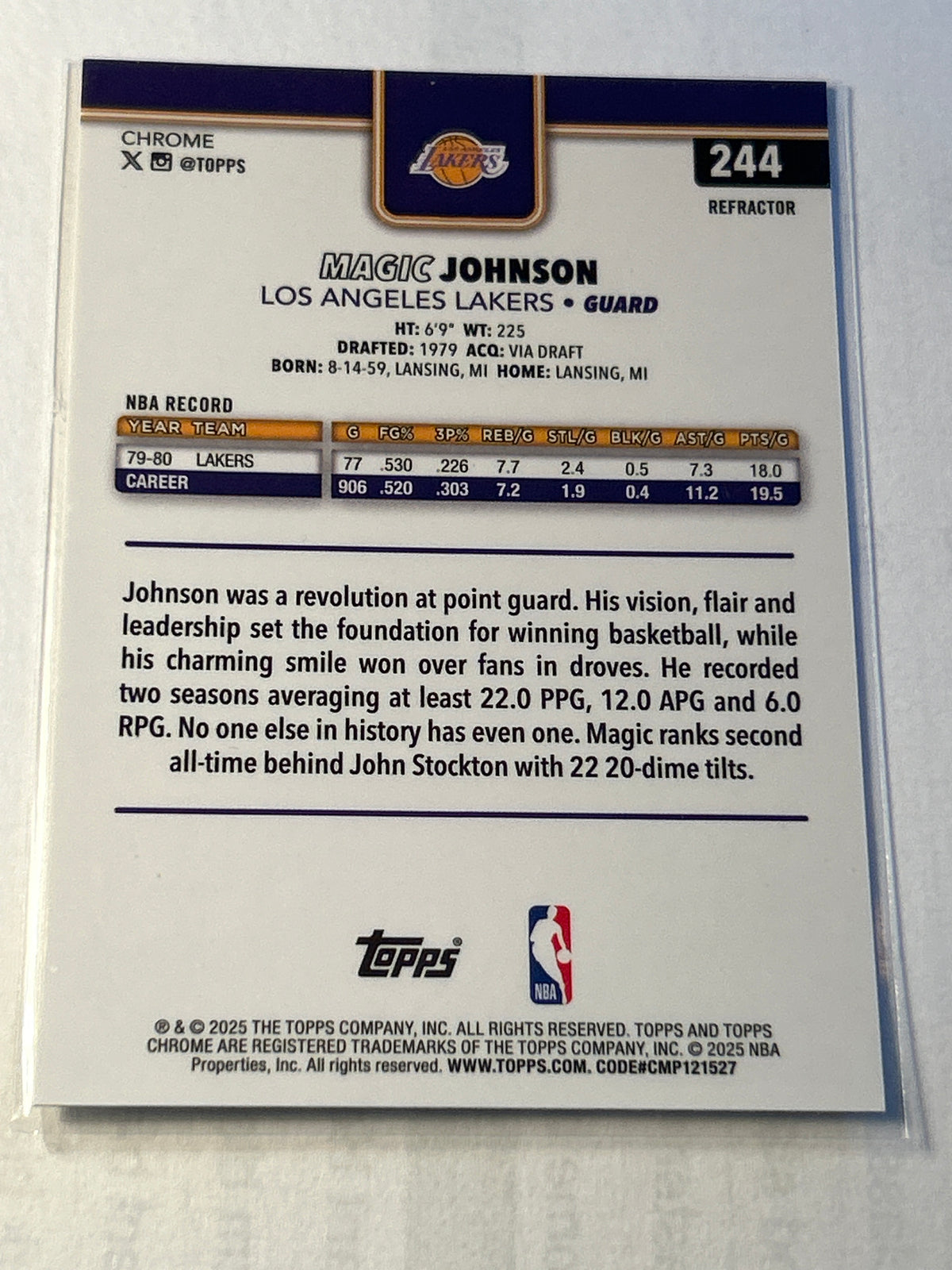 2025-26 Topps Chrome Magic Johnson #244 Refractor Laker