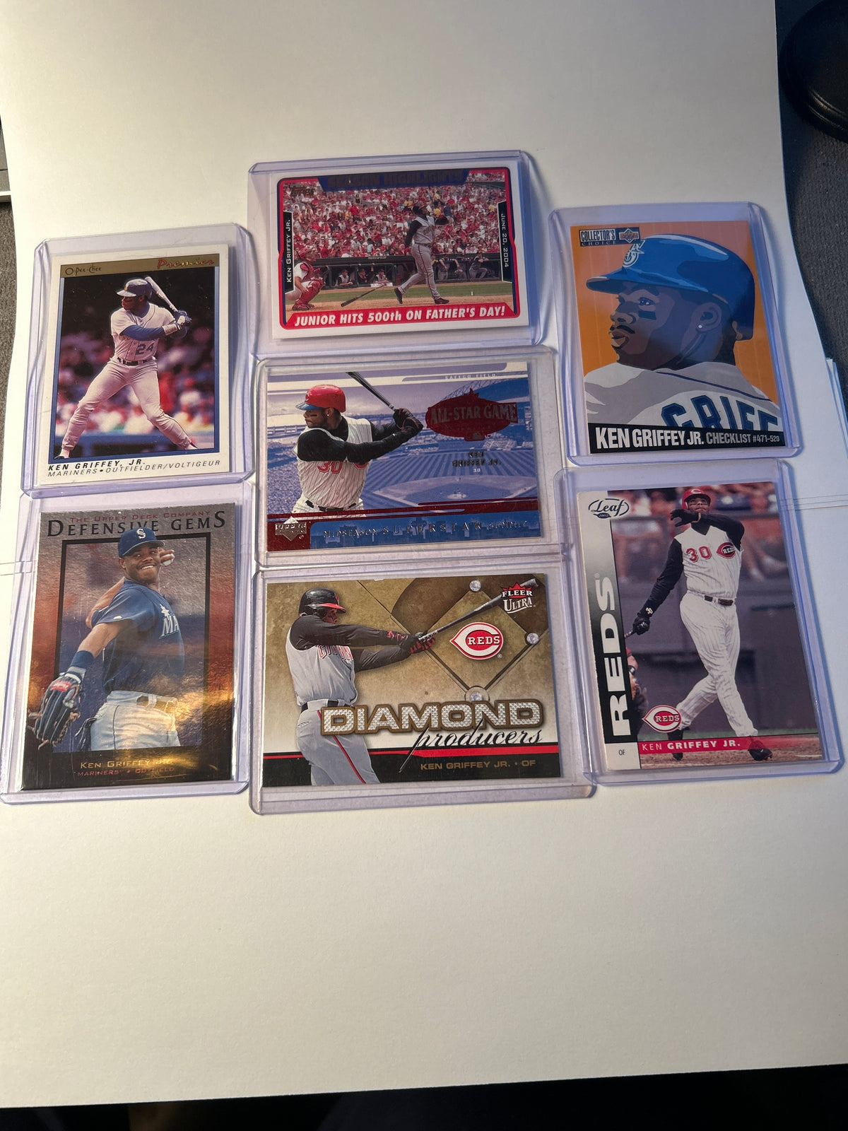 Ken Griffey Jr 7 Card Lot 500th Home Run Season Highlights O Pee Chee Premier Defensive Gems Diamond Producers Mariners Reds HOF