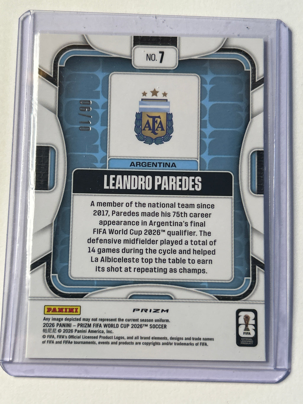 2026 Panini Prizm FIFA World Cup: Leandro Paredes #7 Gold Wave Prizm 06/10