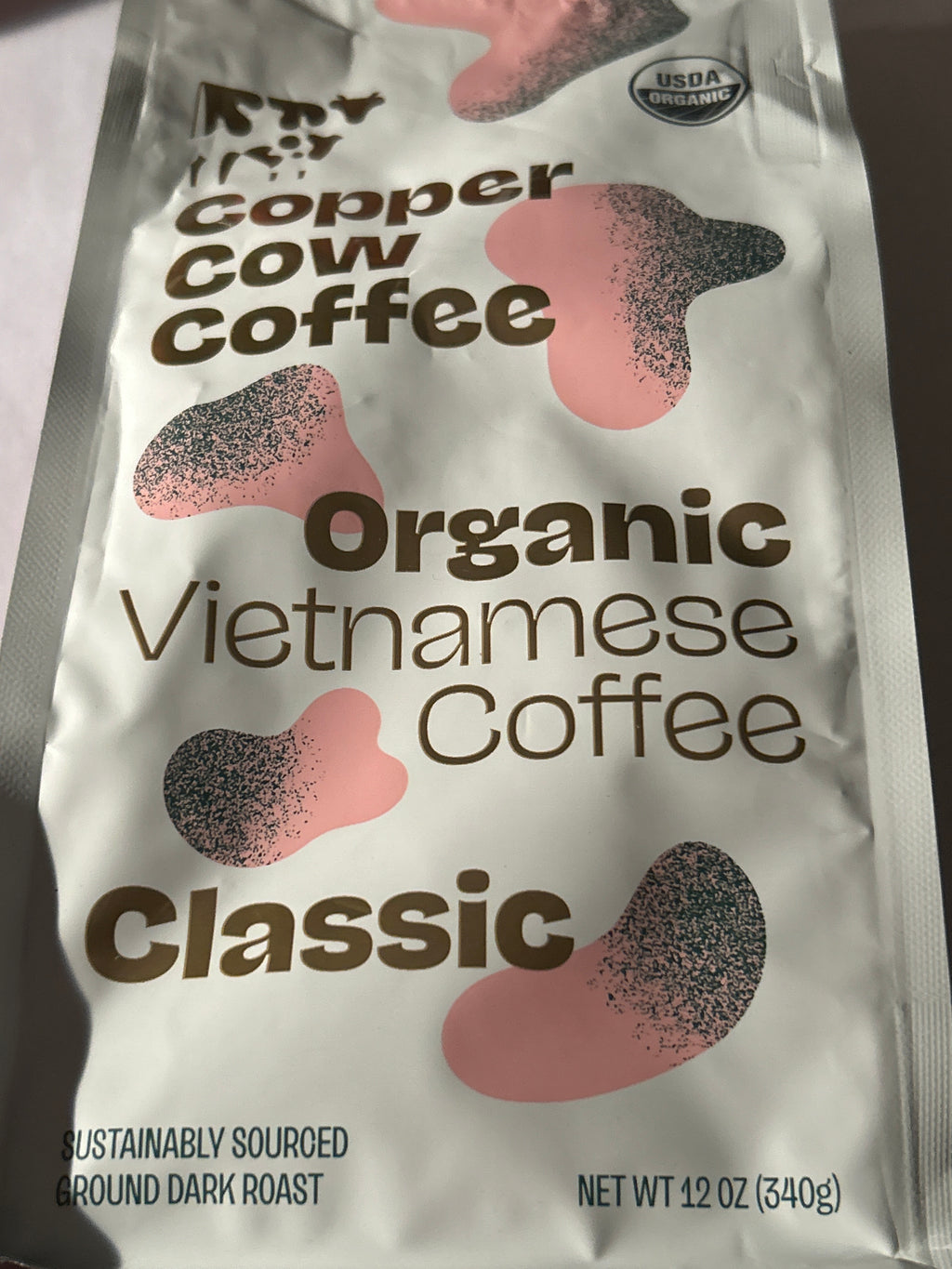 Copper Cow Coffee Classic – Organic Vietnamese Dark Roast – Ground Coffee 12 oz (Best By 5/27)