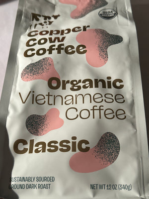 Copper Cow Coffee Classic – Organic Vietnamese Dark Roast – Ground Coffee 12 oz (Best By 5/27)