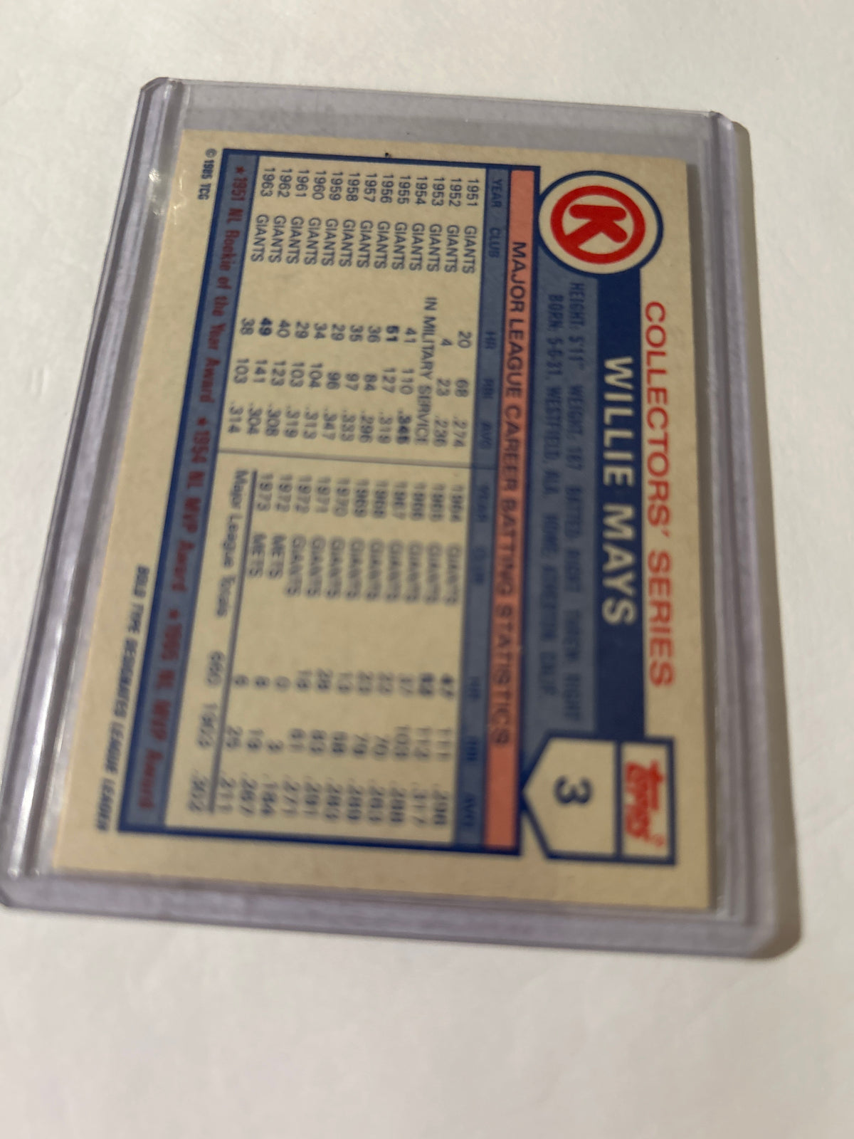 1985 Topps Circle K All Time Home Run Kings - Willie Mays #3