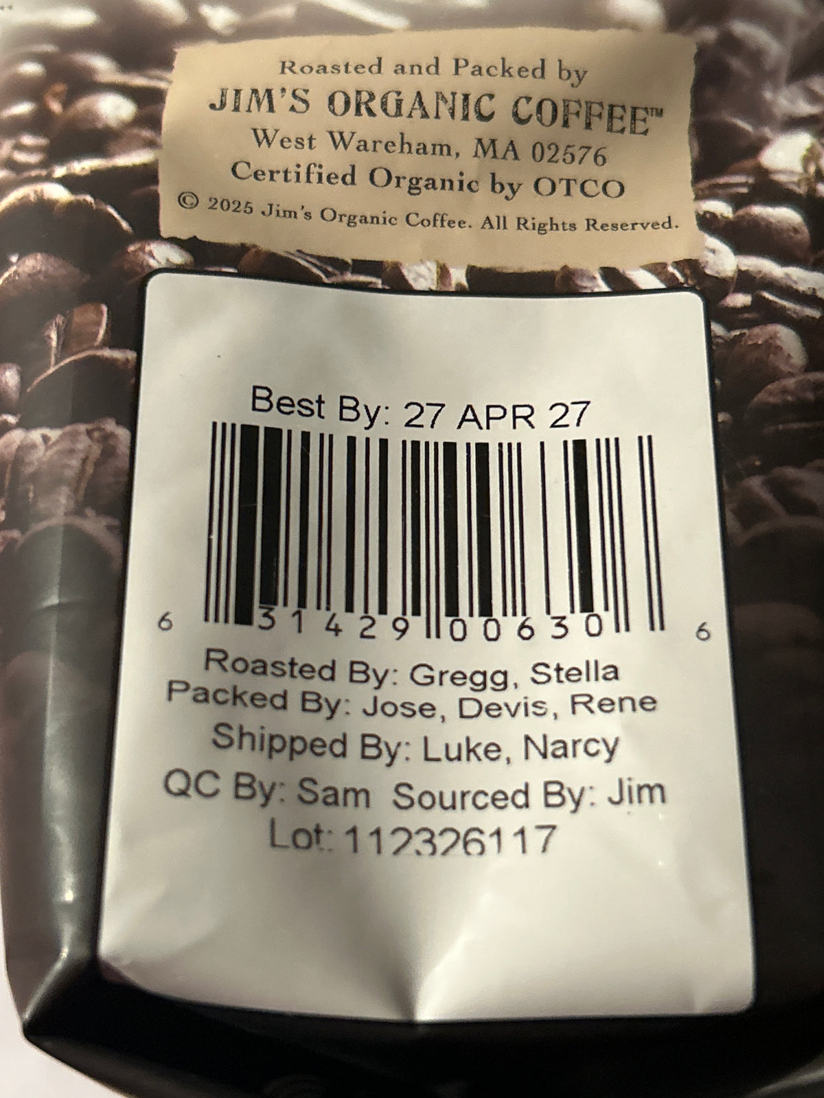 Jim’s Organic Coffee Jo‑Jo’s Java – Whole Bean – Medium/Light Roast – 12 oz (Best By 4/27)