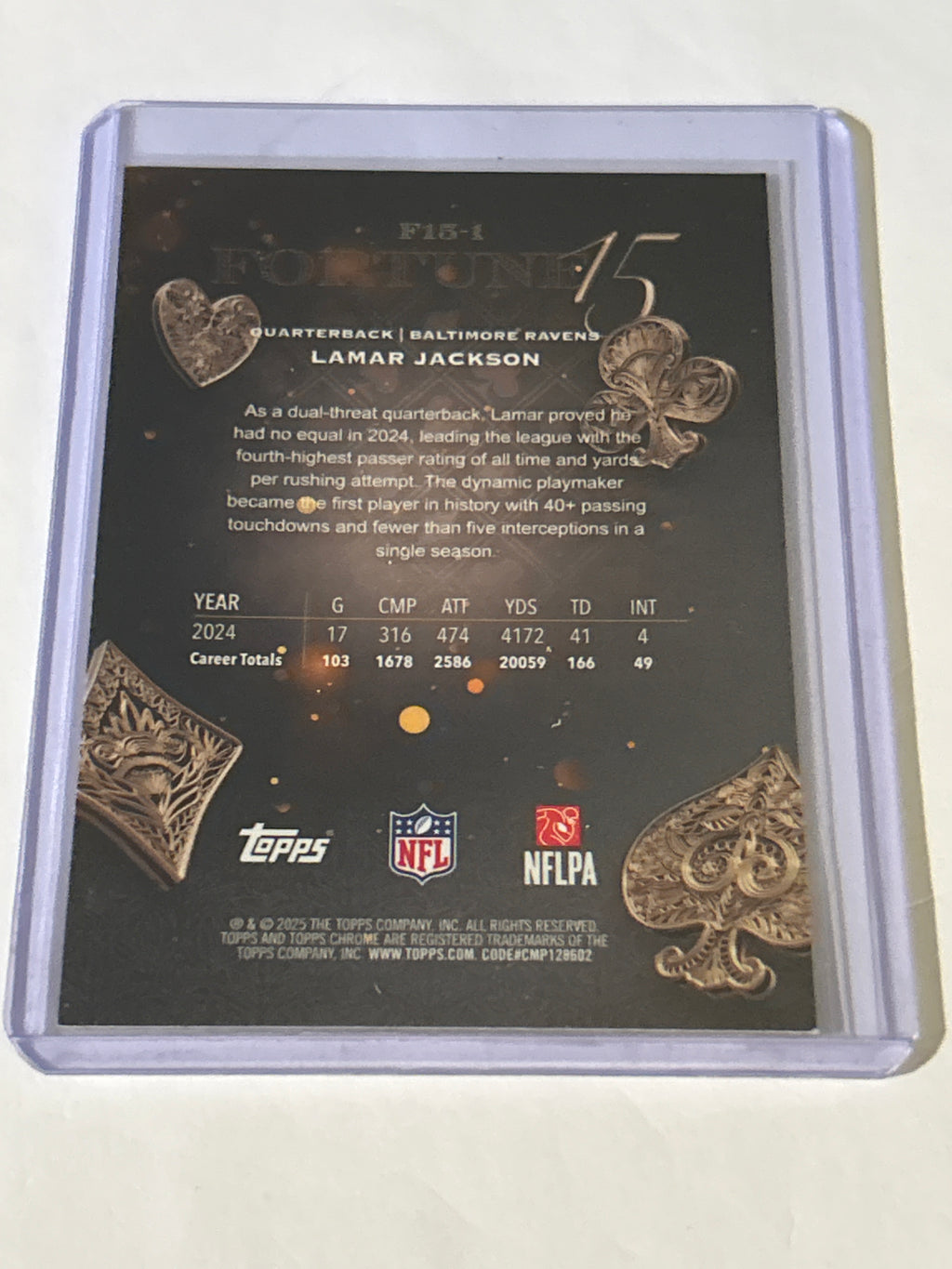 2025 Topps Chrome Lamar Jackson- Fortune 15-#F15-1