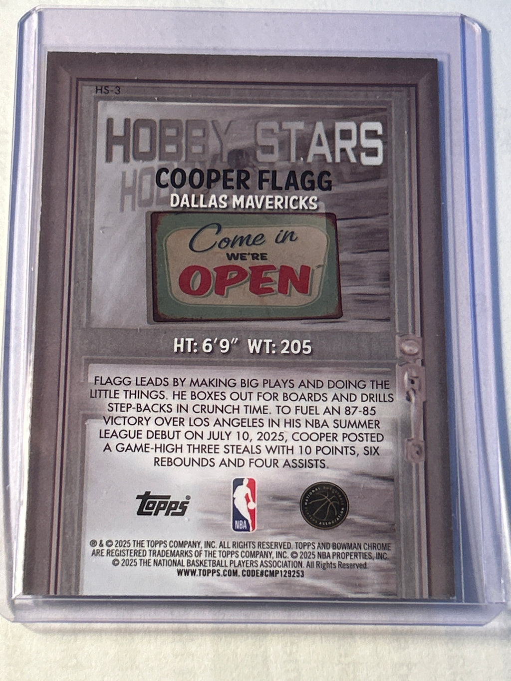 2025-26 Bowman Chrome Hobby Stars Cooper Flagg RC Mavericks Flagg's Future Stars