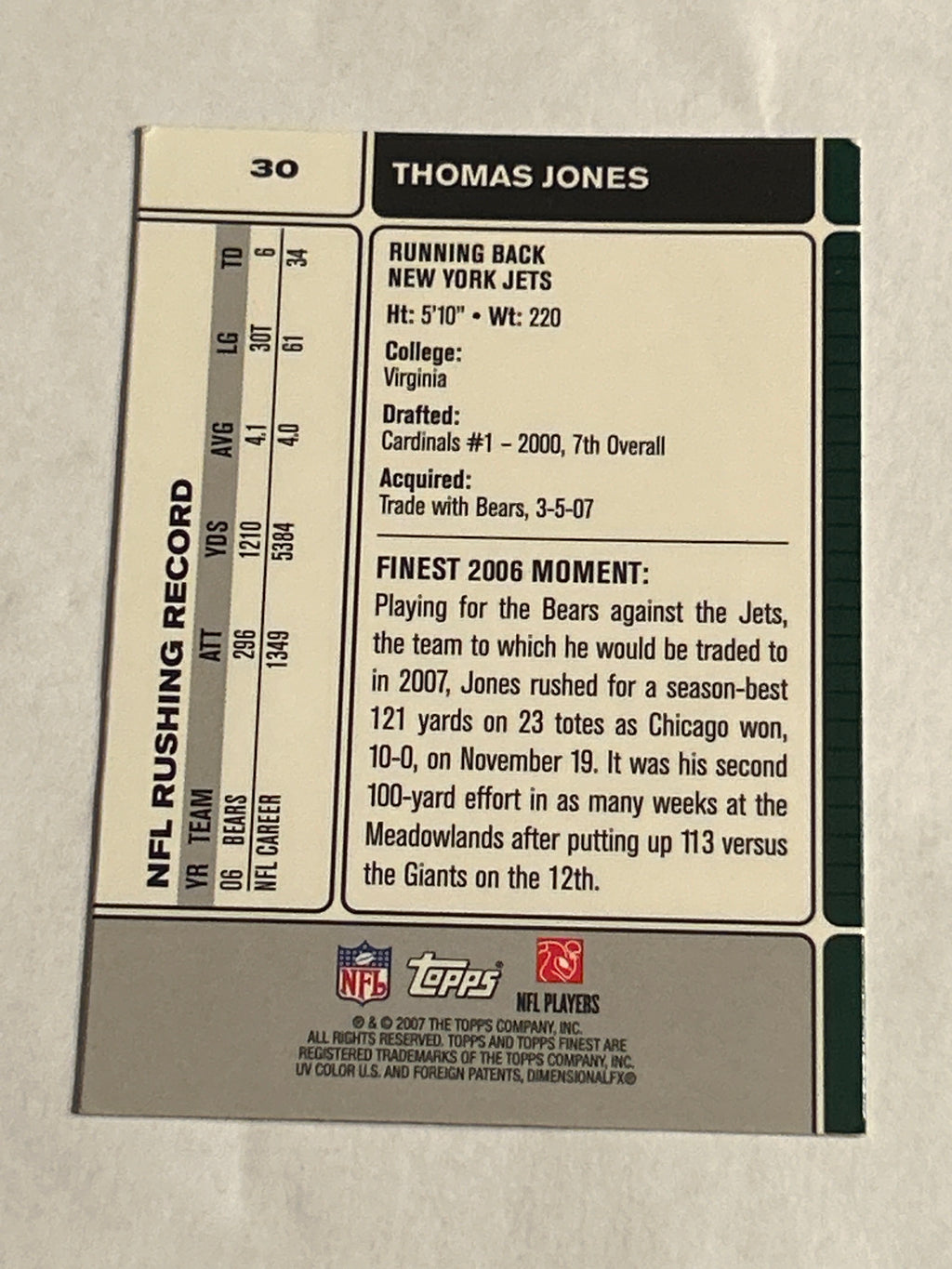 2007 Topps Finest Thomas Jones #30