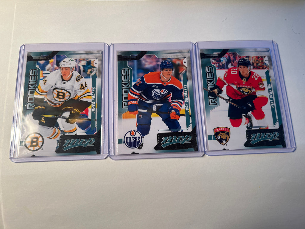 2026-27 Upper Deck MVP Rookies 3 Card Lot James Hagens (RC) Bruins Mike Benning (RC) Josh Samanski (RC)