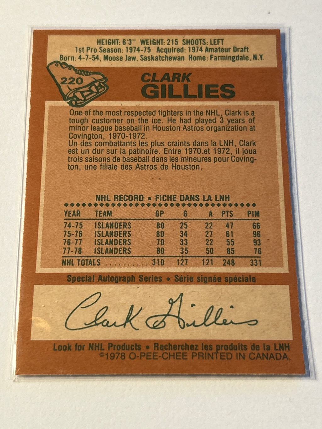 1978-79 Clark Gillies New York Islanders HOF Captain #220