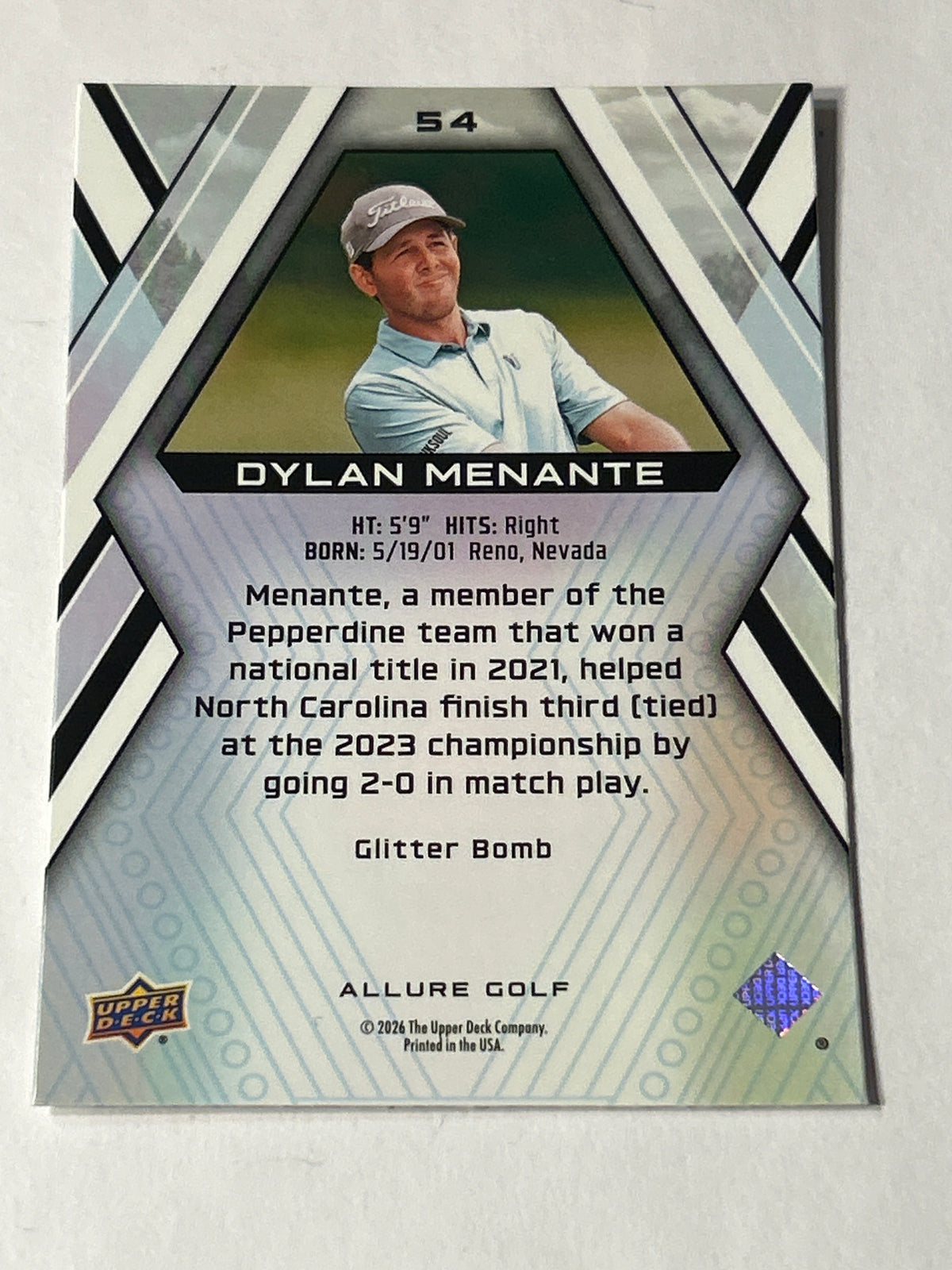 2026 Upper Deck Allure Golf Dylan Menante Glitter Bomb Rookie Card (RC)