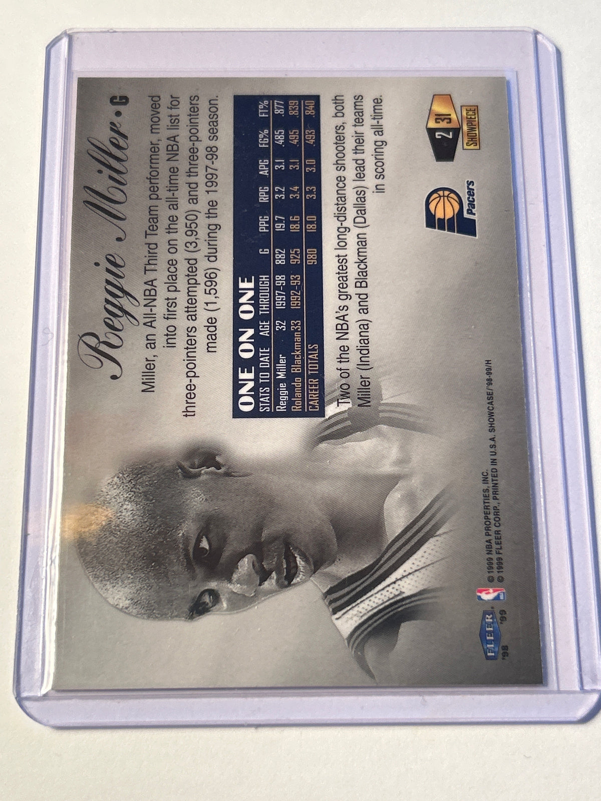 1998-99 Flair Showcase #31 Reggie Miller Passion Row 2 Indiana Pacers HOF