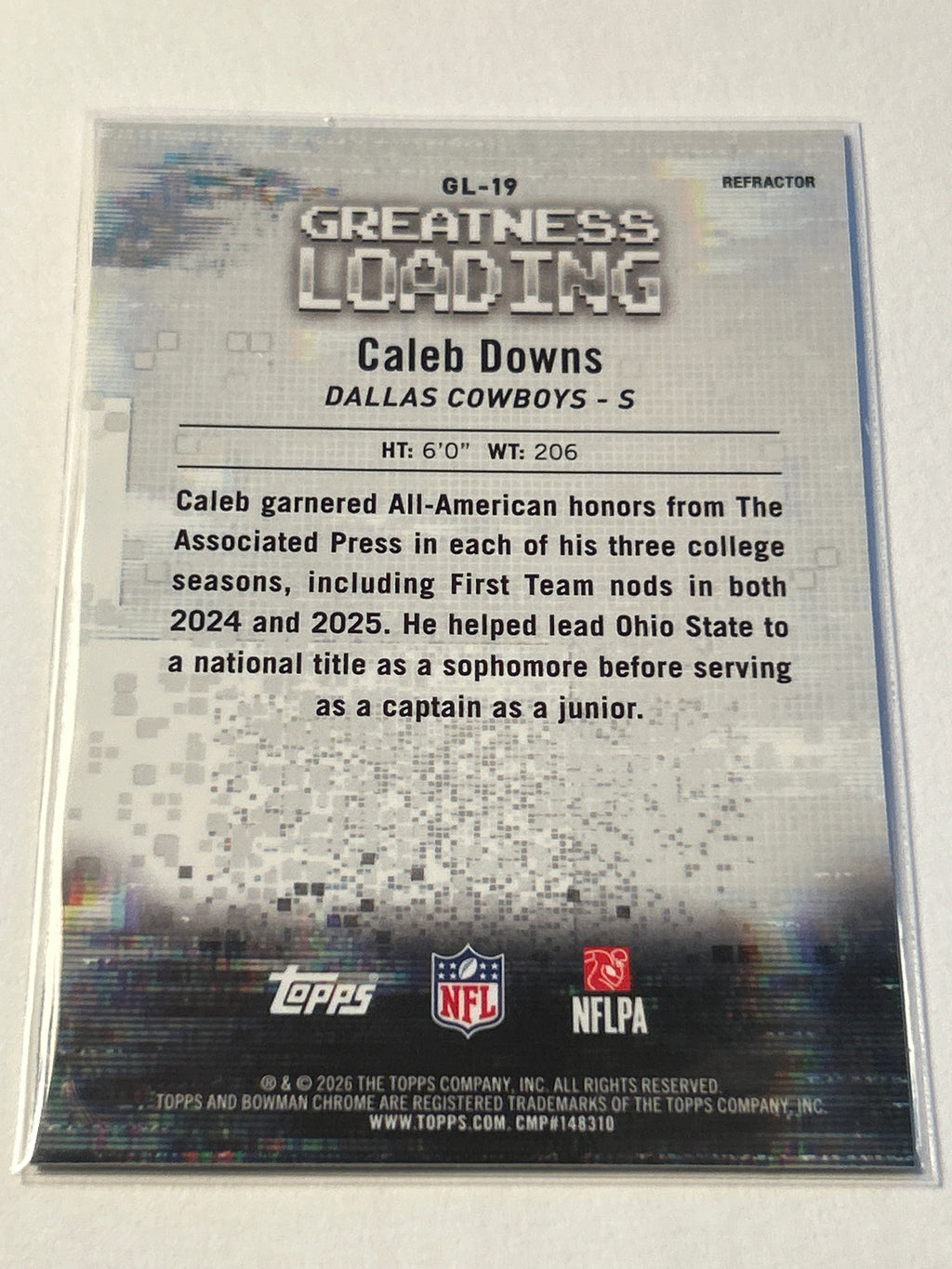 2026 Bowman Chrome Caleb Downs RC Greatness Loading Insert Dallas Cowboys