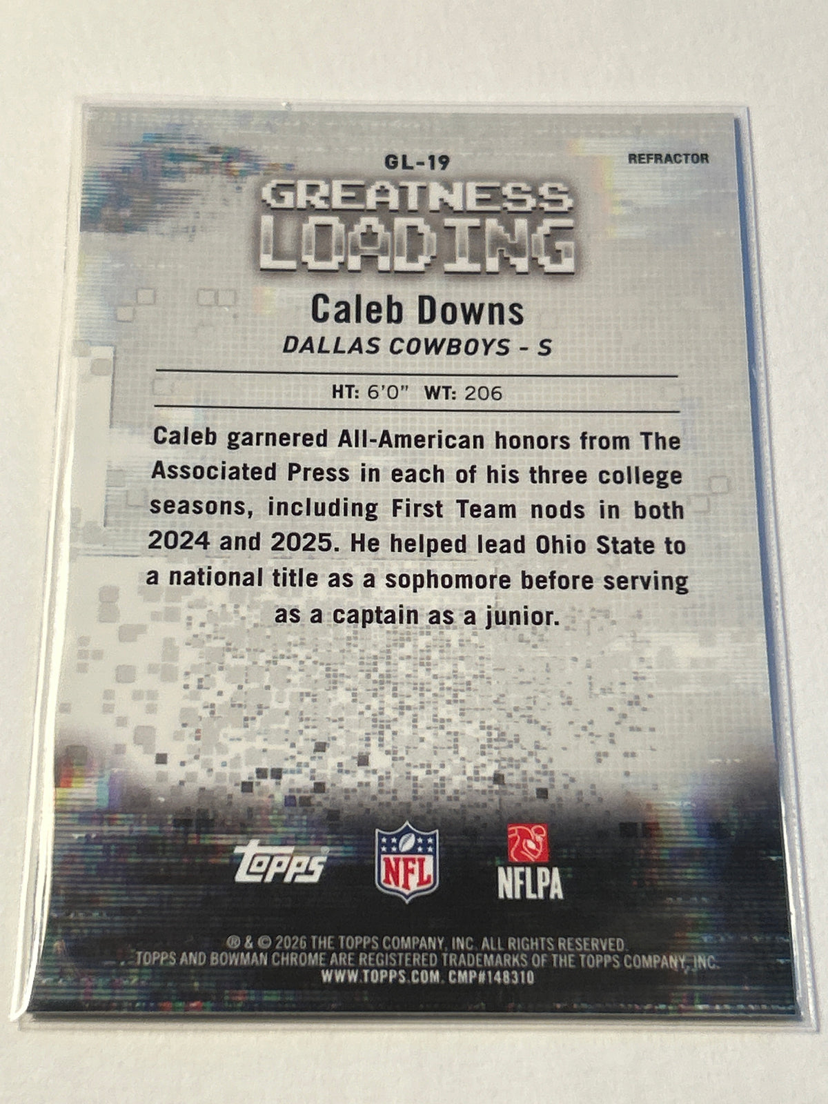 2026 Bowman Chrome Caleb Downs RC Greatness Loading Insert Dallas Cowboys