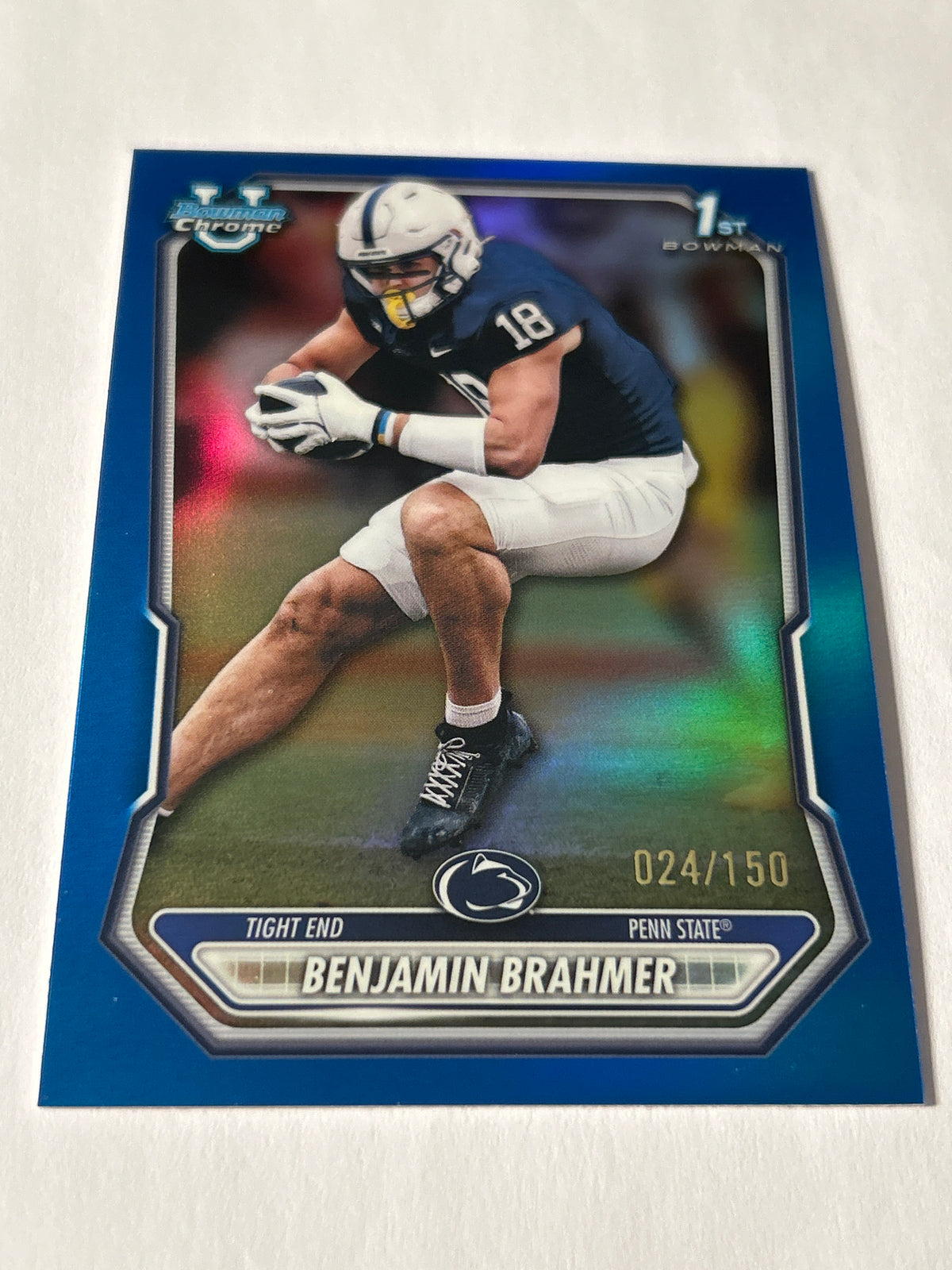 Bowman U Chrome Benjamin Brahmer 1st Bowman Blue Refractor 024/150 Penn State