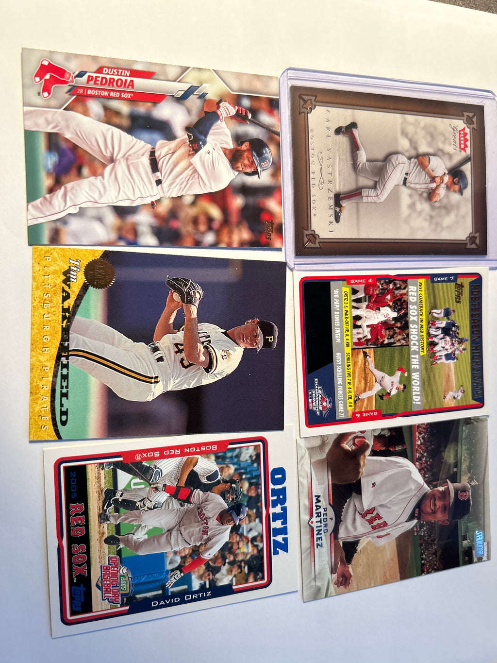 Boston Red Sox 6 Card Lot Carl Yastrzemski David Ortiz Pedro Martinez Dustin Pedroia 2004 ALCS Red Sox Shock the World Tim Wakefield